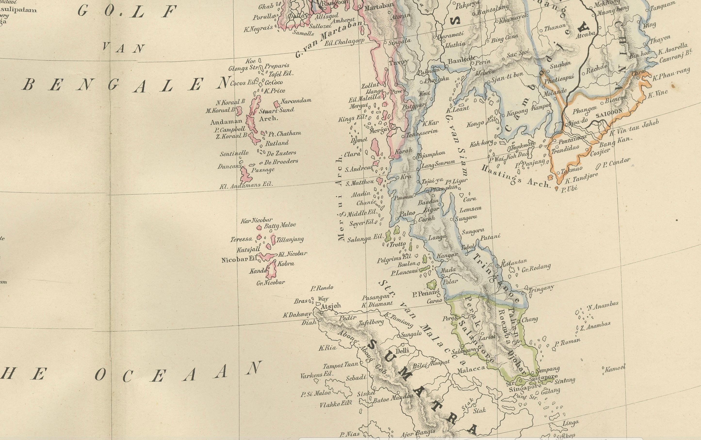 Carte des Indes britanniques avec la Birmanie et Ceylan - Nieuwe Hand-Atlas, Leiden 1876 en vente 2