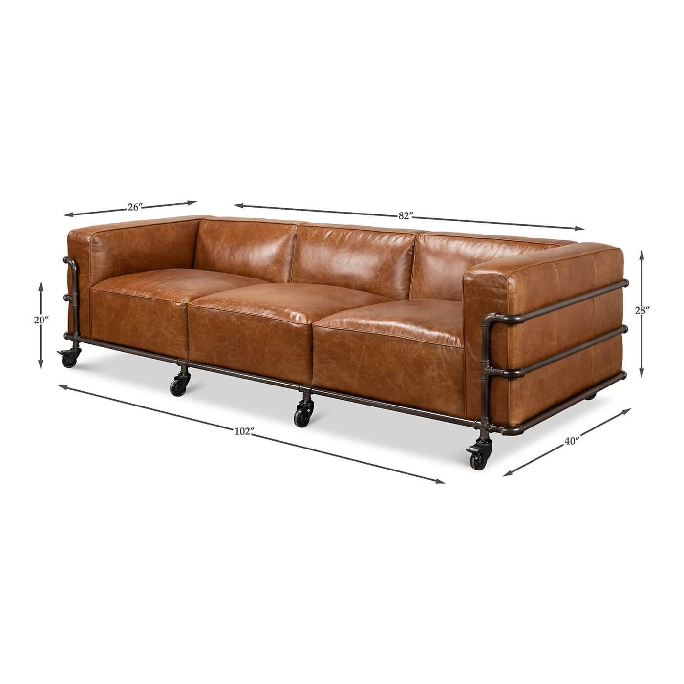 British Industrial Leather Sofa For Sale 6