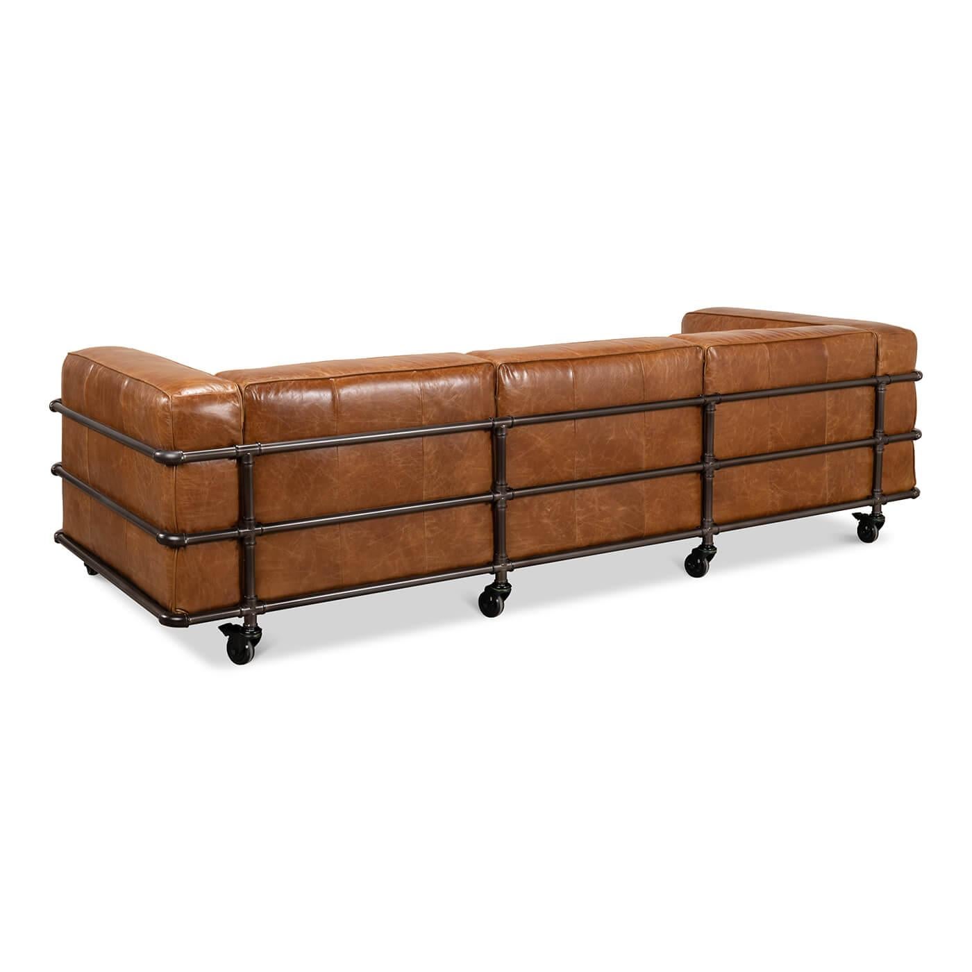 Asian British Industrial Leather Sofa For Sale