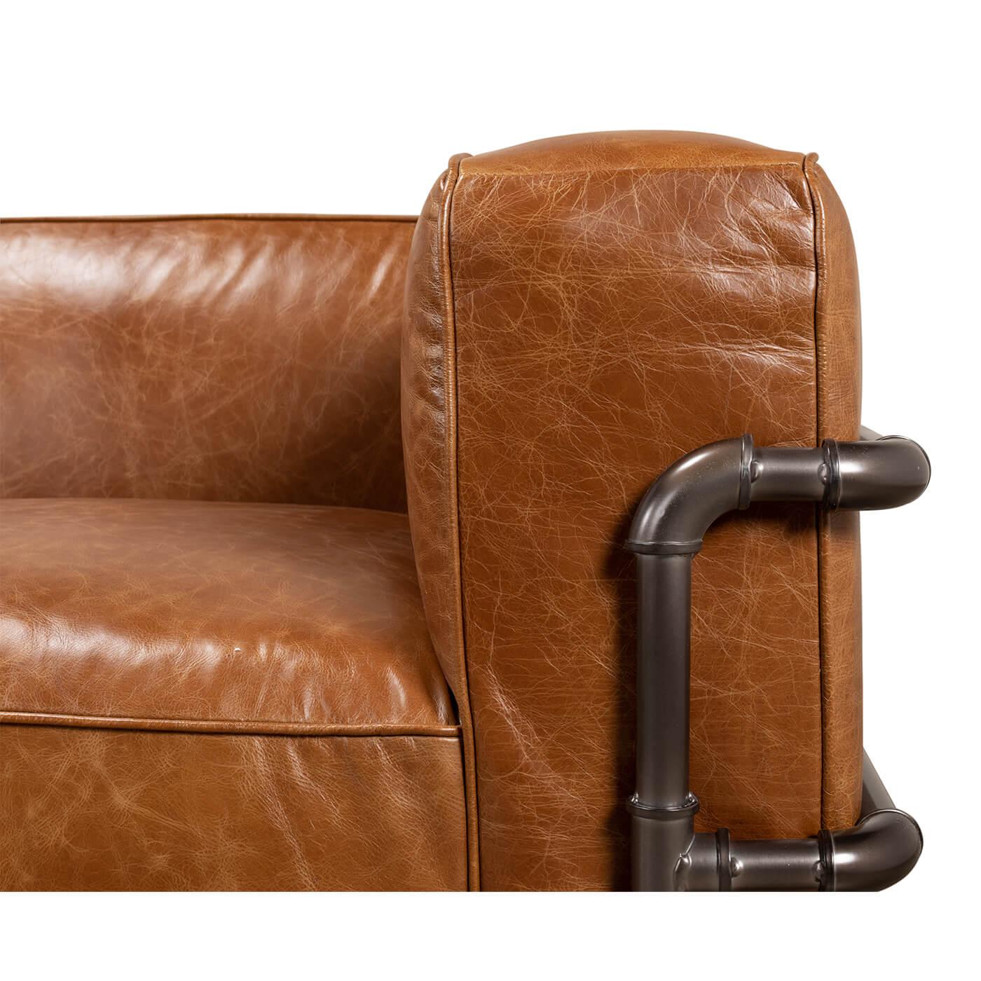 British Industrial Leather Sofa In New Condition For Sale In Westwood, NJ