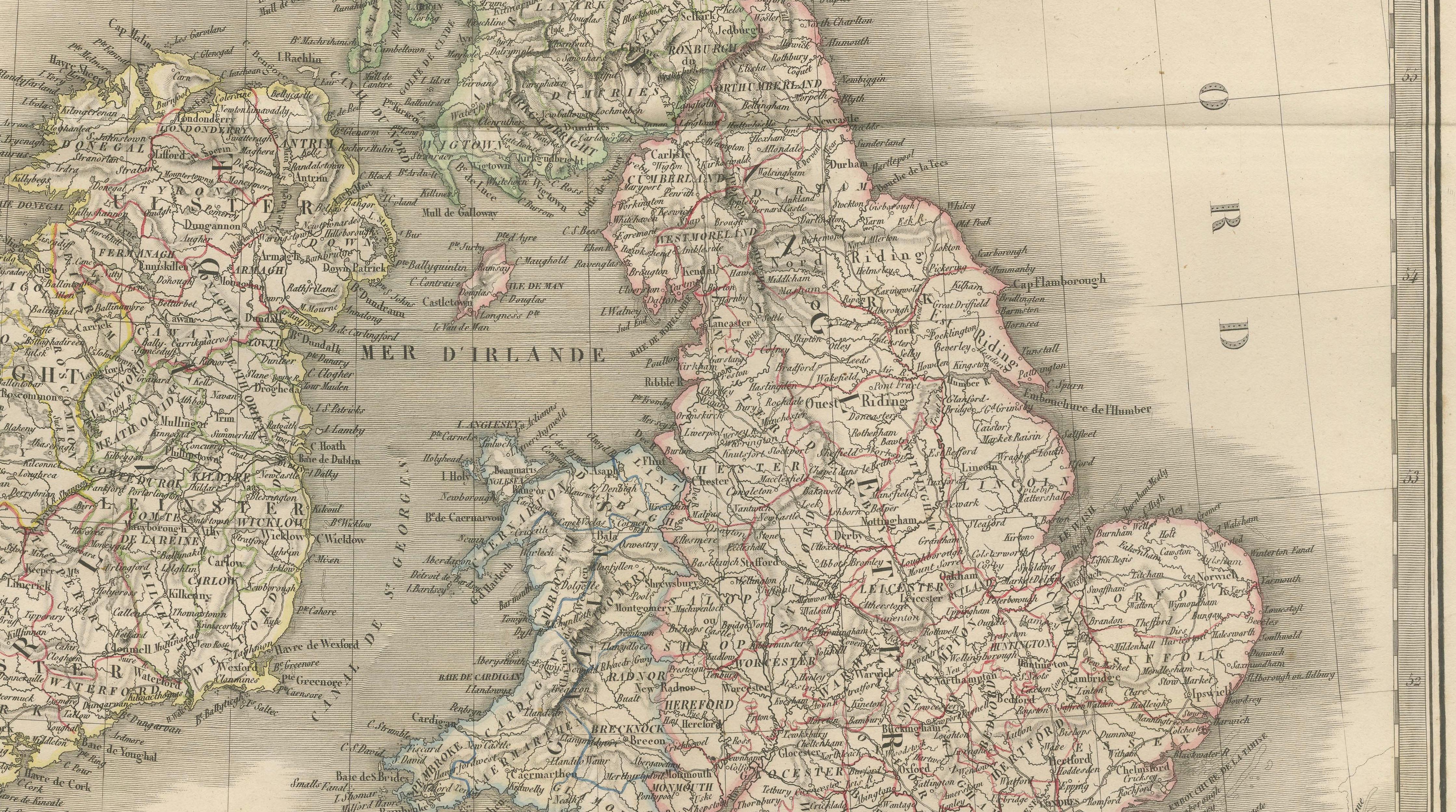 British Isles Antique Map – England, Scotland & Ireland, Lapie Paris 1836