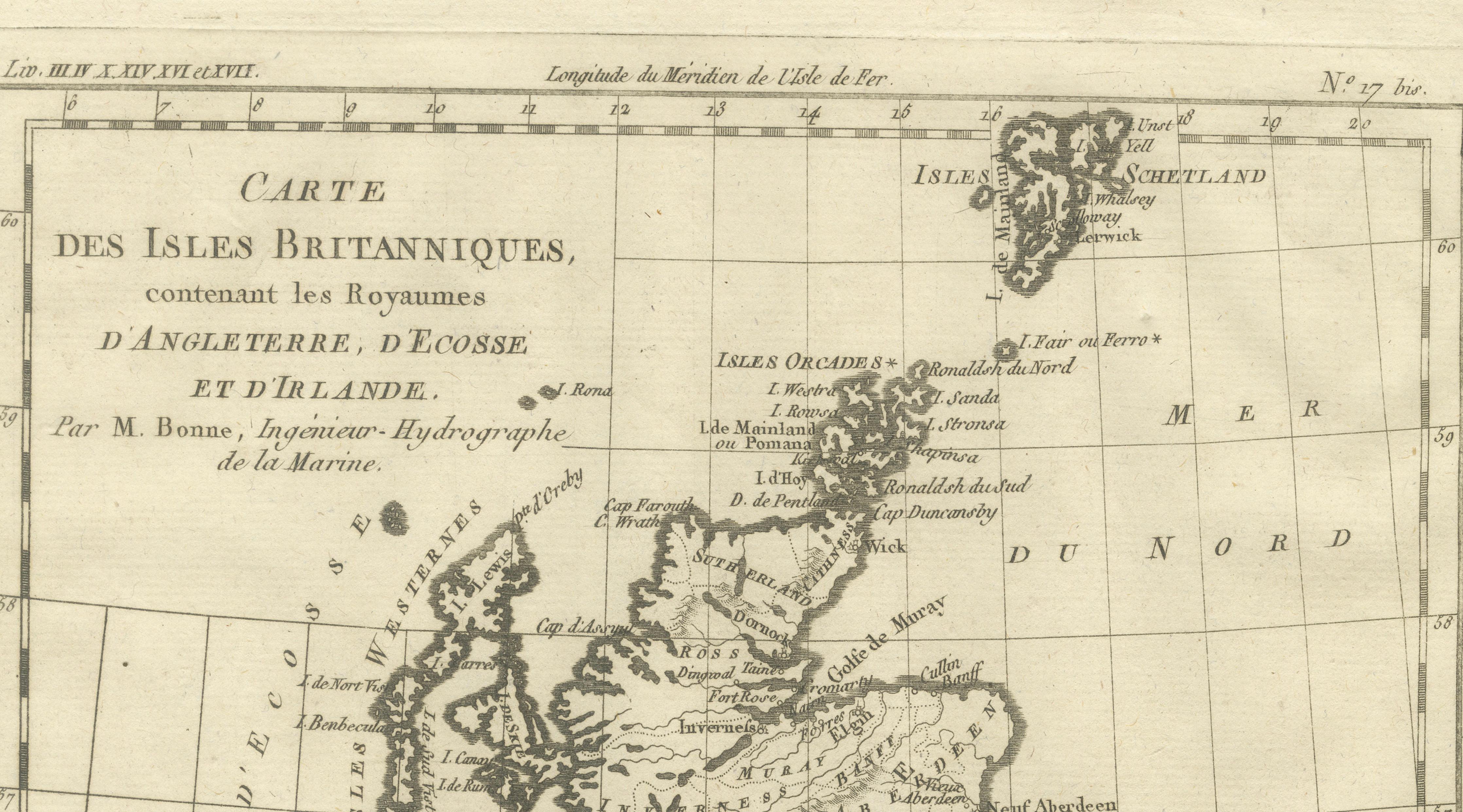 British Isles – England, Scotland & Ireland Antique Map, Bonne c1780