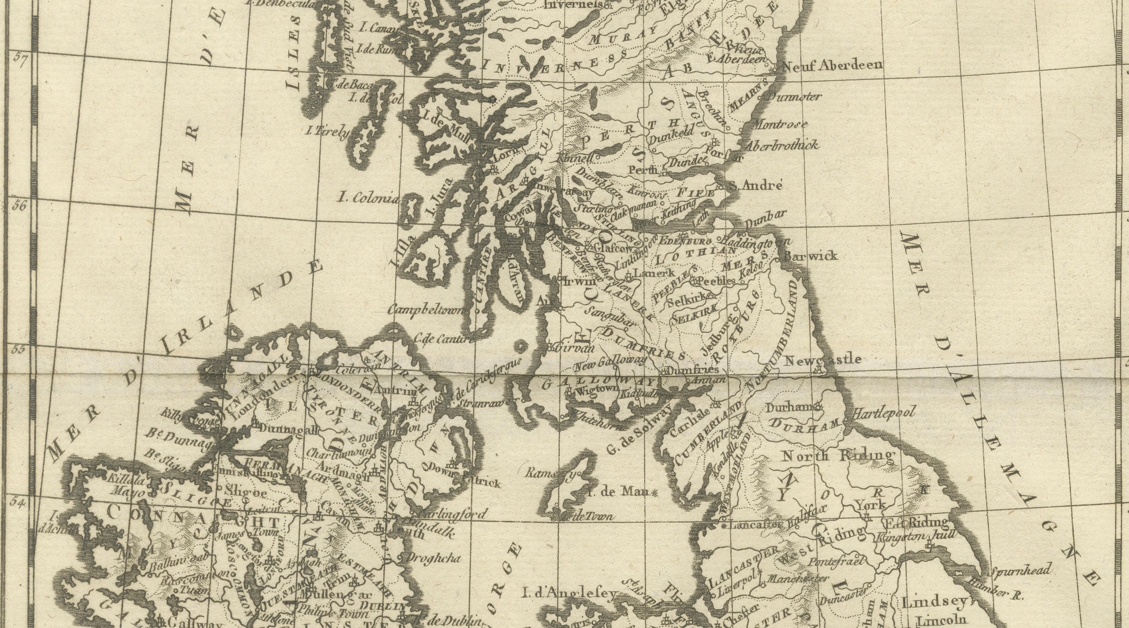 British Isles – England, Scotland & Ireland Antique Map, Bonne c1780