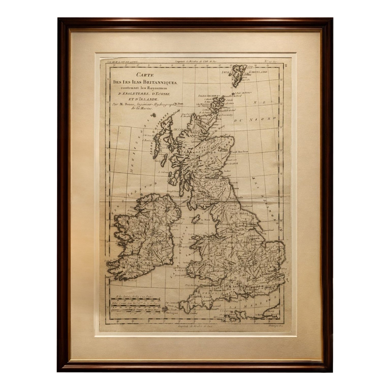 Islas Británicas - Inglaterra, Escocia e Irlanda Mapa antiguo, Bonne c1780 en venta