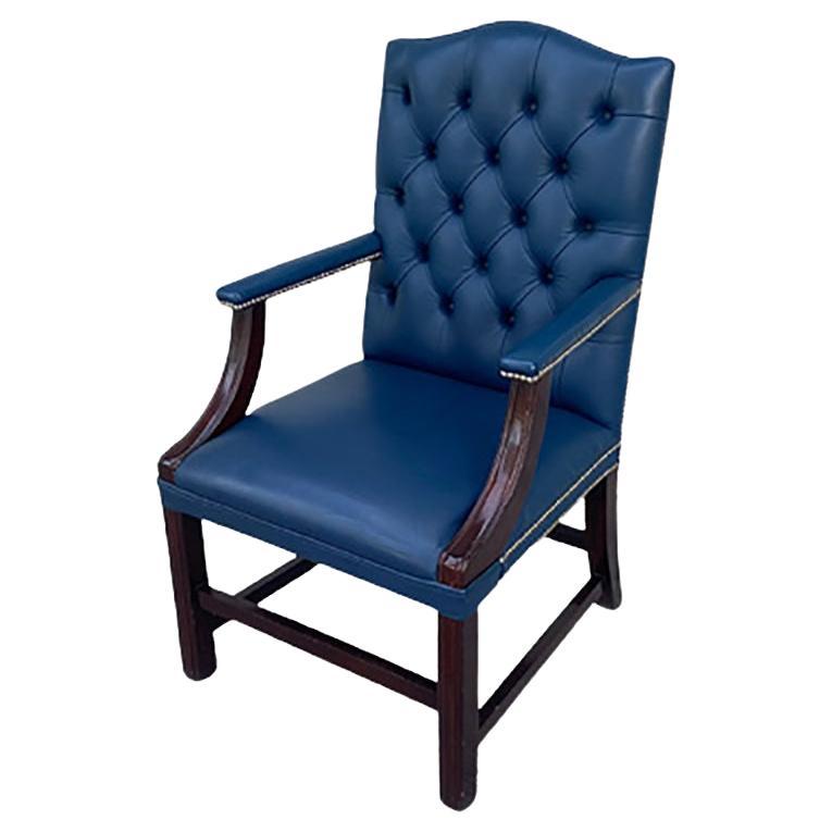 British Leather Button Tufted Back Armchair For Sale