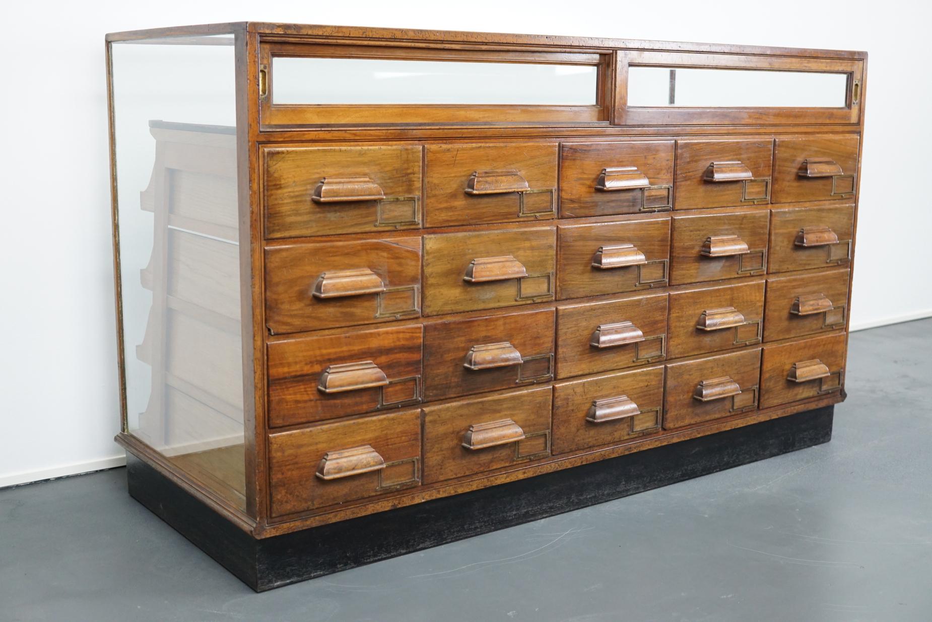 Industrial British Mahogany Haberdashery Cabinet or Shop Counter, 1930s