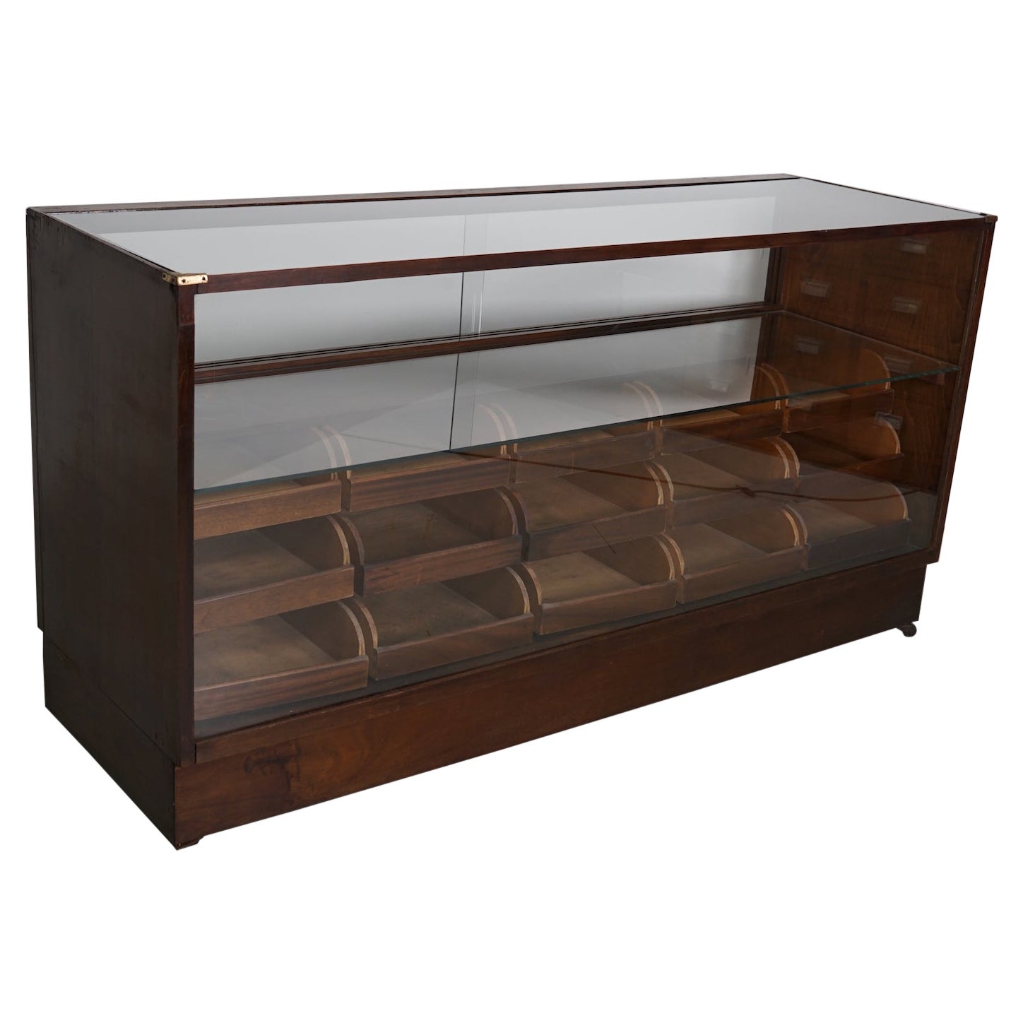 British Mahogany Haberdashery Cabinet or Shop Counter, 1940s