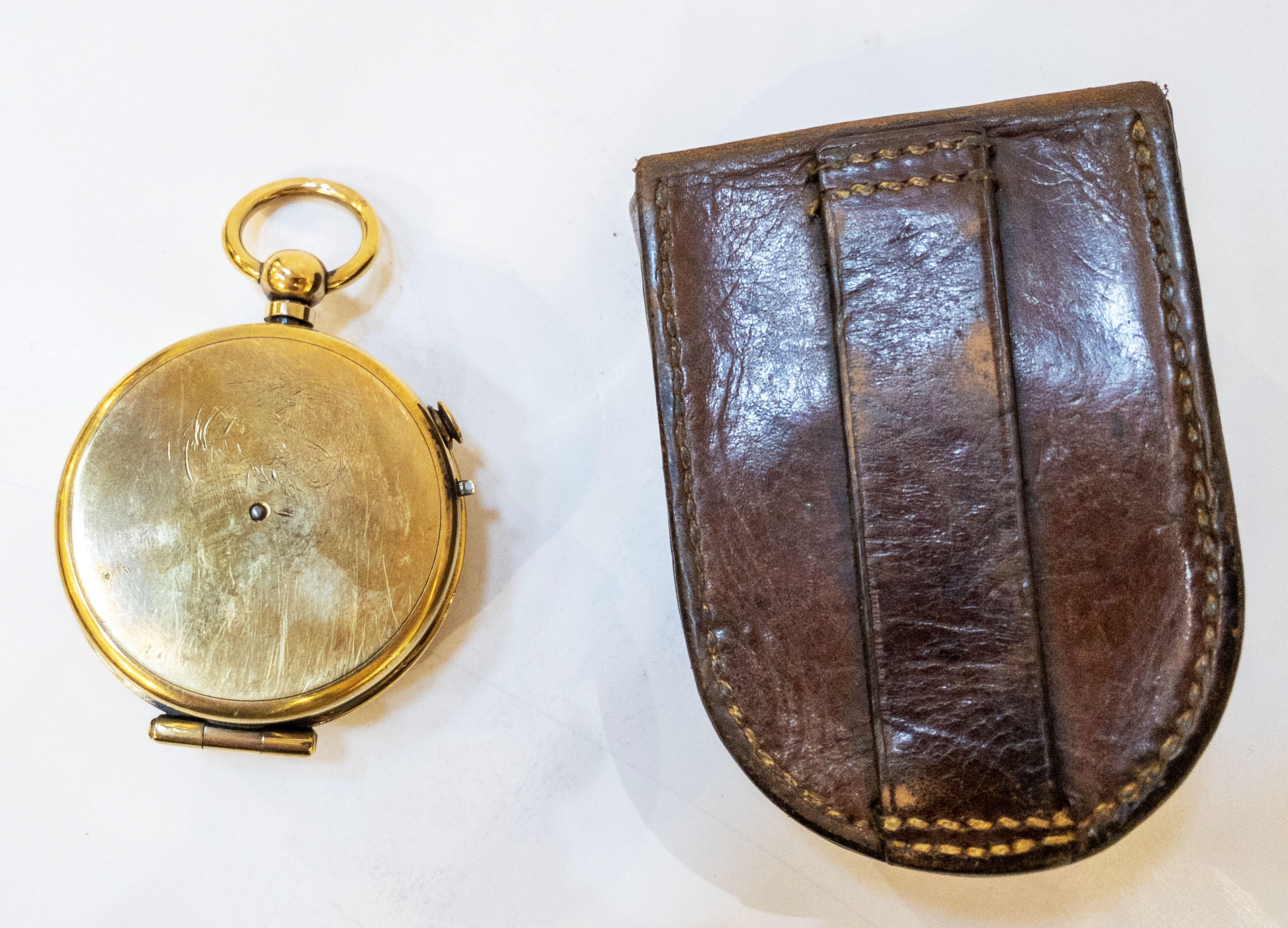 English British Marching Compass of Brass with Leather Case