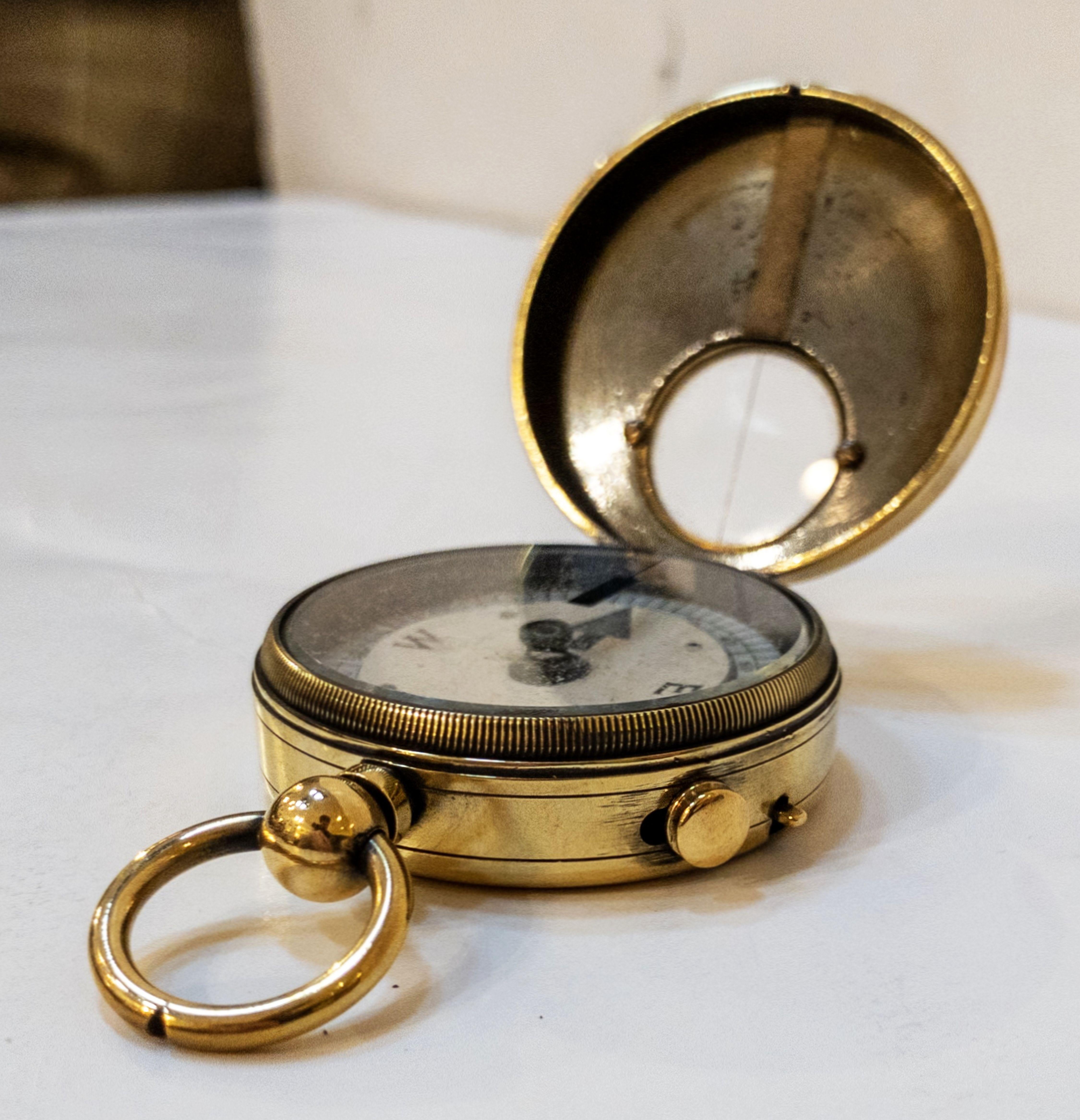 Metal British Marching Compass of Brass with Leather Case