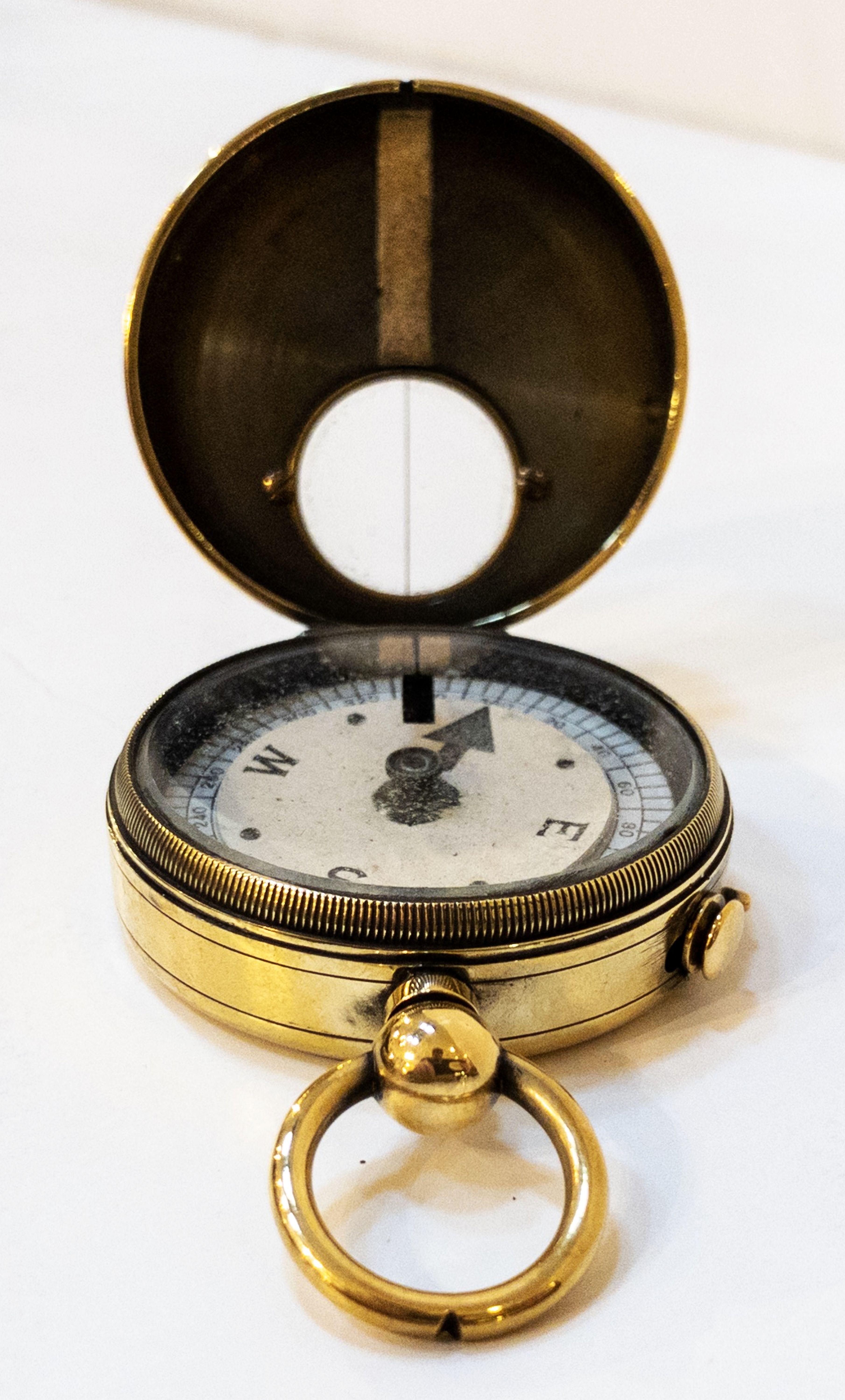 British Marching Compass of Brass with Leather Case 1