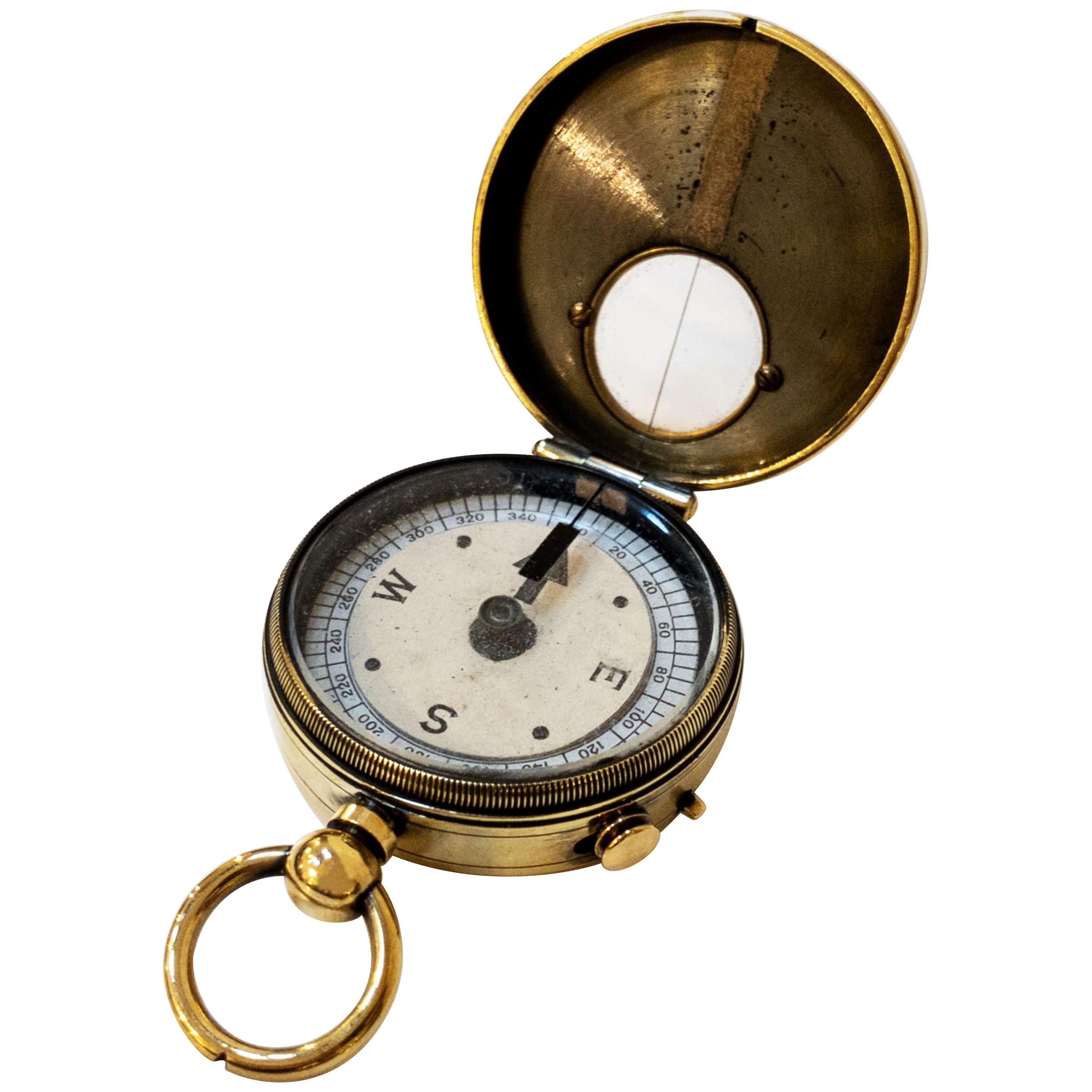 British Marching Compass of Brass with Leather Case
