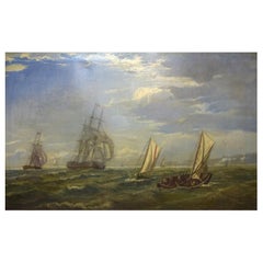 British Marine Painter, Oil on Canvas, 19th Century, Numerous Ships off Dover