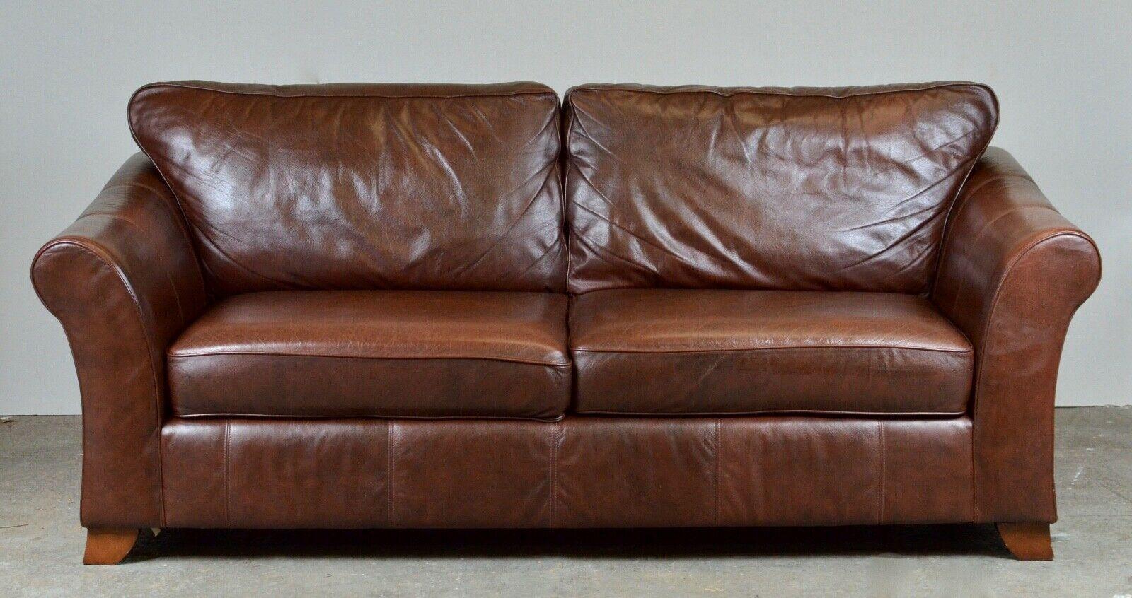 British Marks & Spencer Abbey 3 Seater Brown Leather Sofa / Armchair Available 3