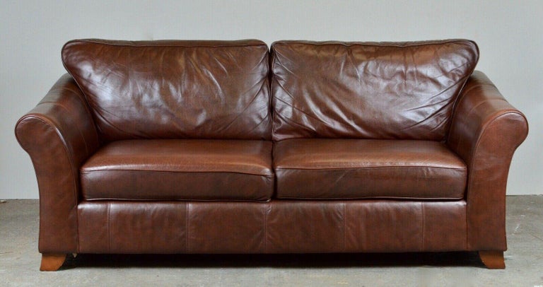 British Marks & Spencer Abbey 3 Seater Brown Leather Sofa / Armchair Available 6
