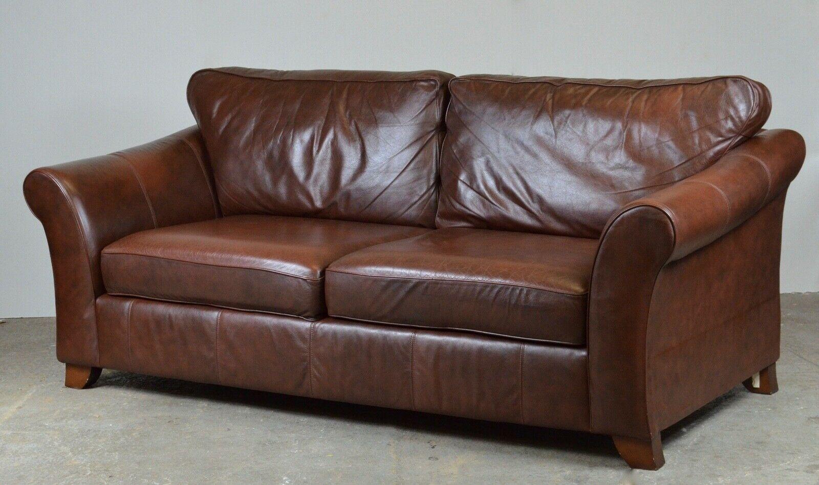 Art Deco British Marks & Spencer Abbey 3 Seater Brown Leather Sofa / Armchair Available