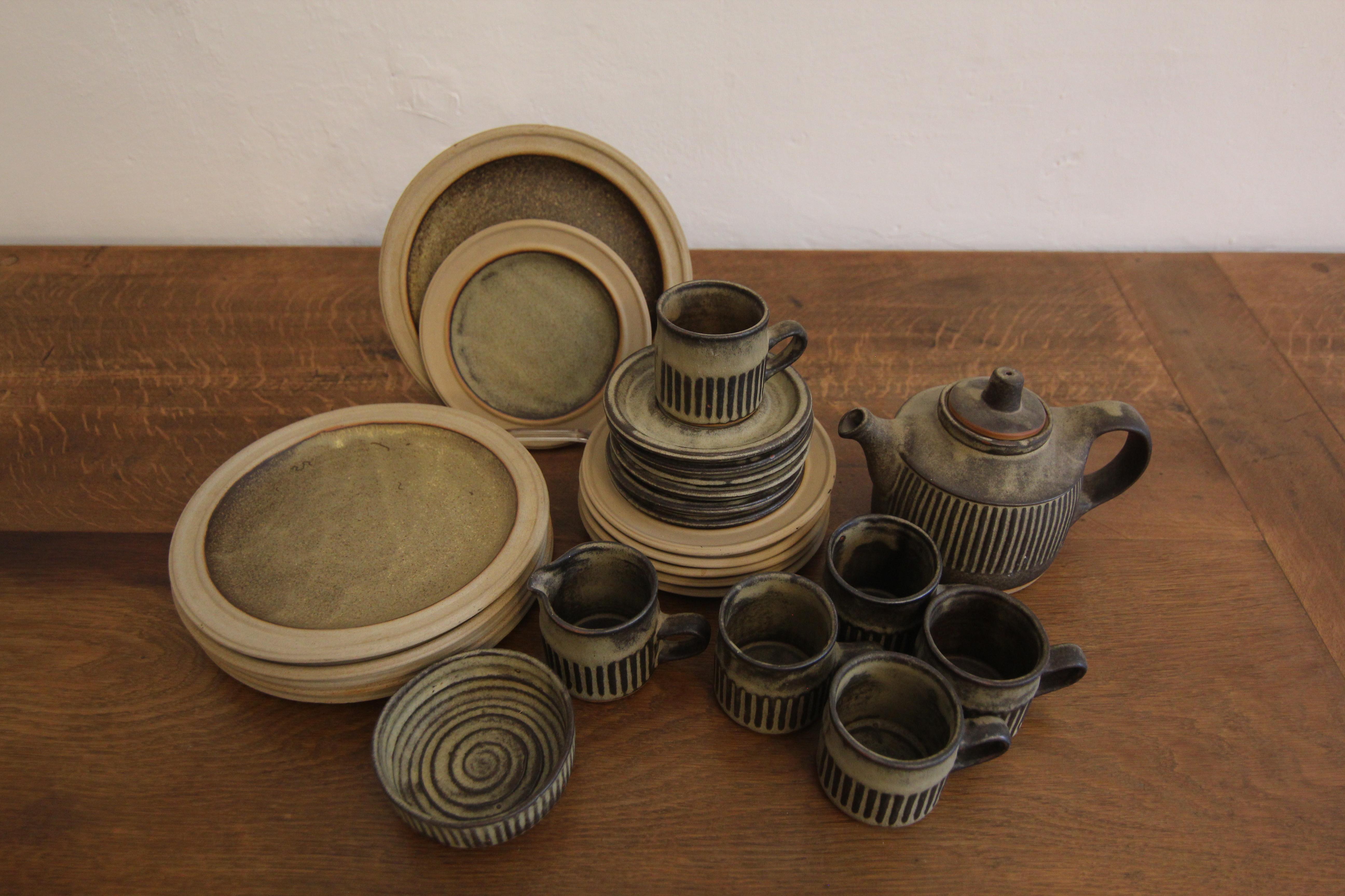 English British Mid-Century Brutalism Tremar Pottery Tea Set