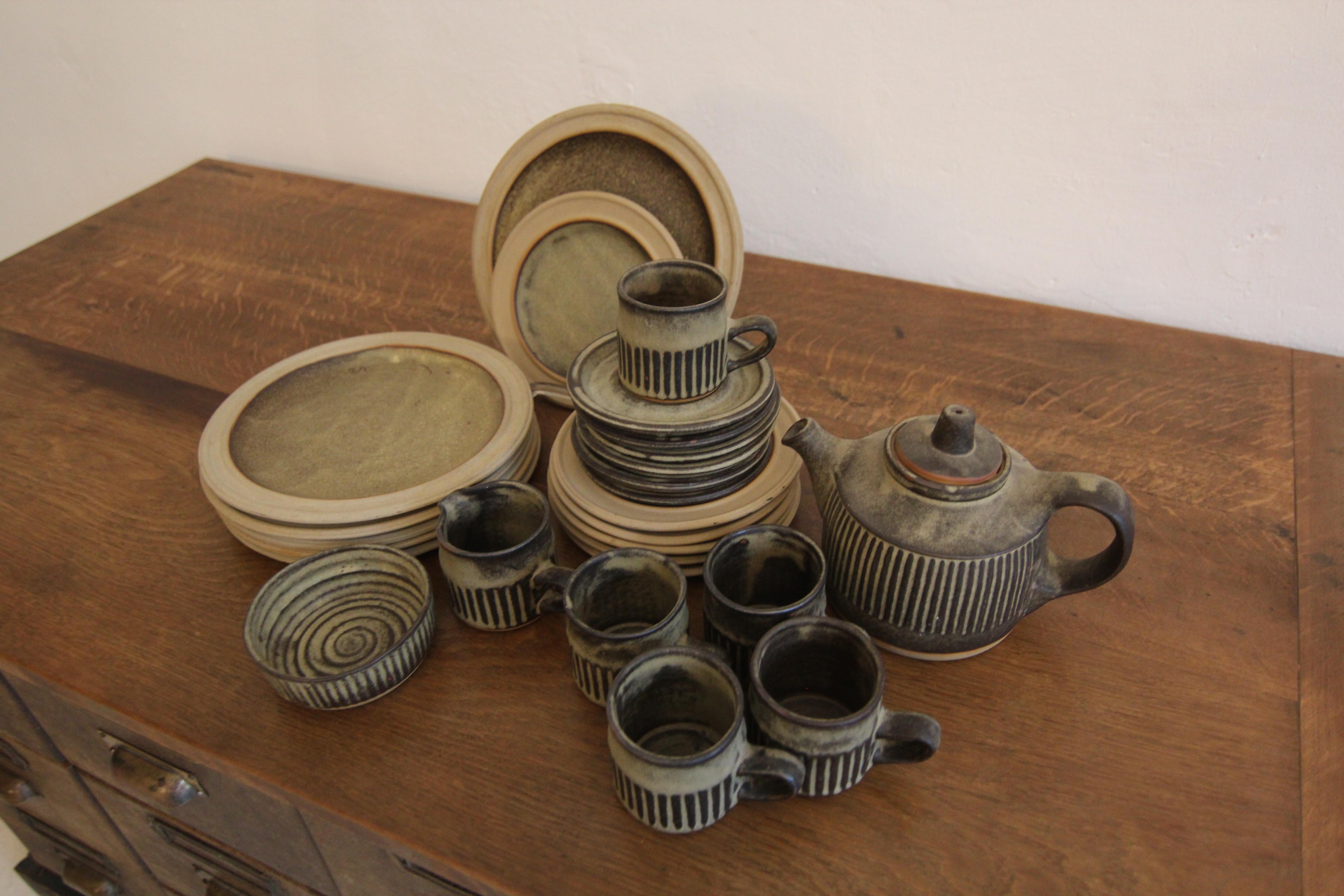 Late 20th Century British Mid-Century Brutalism Tremar Pottery Tea Set