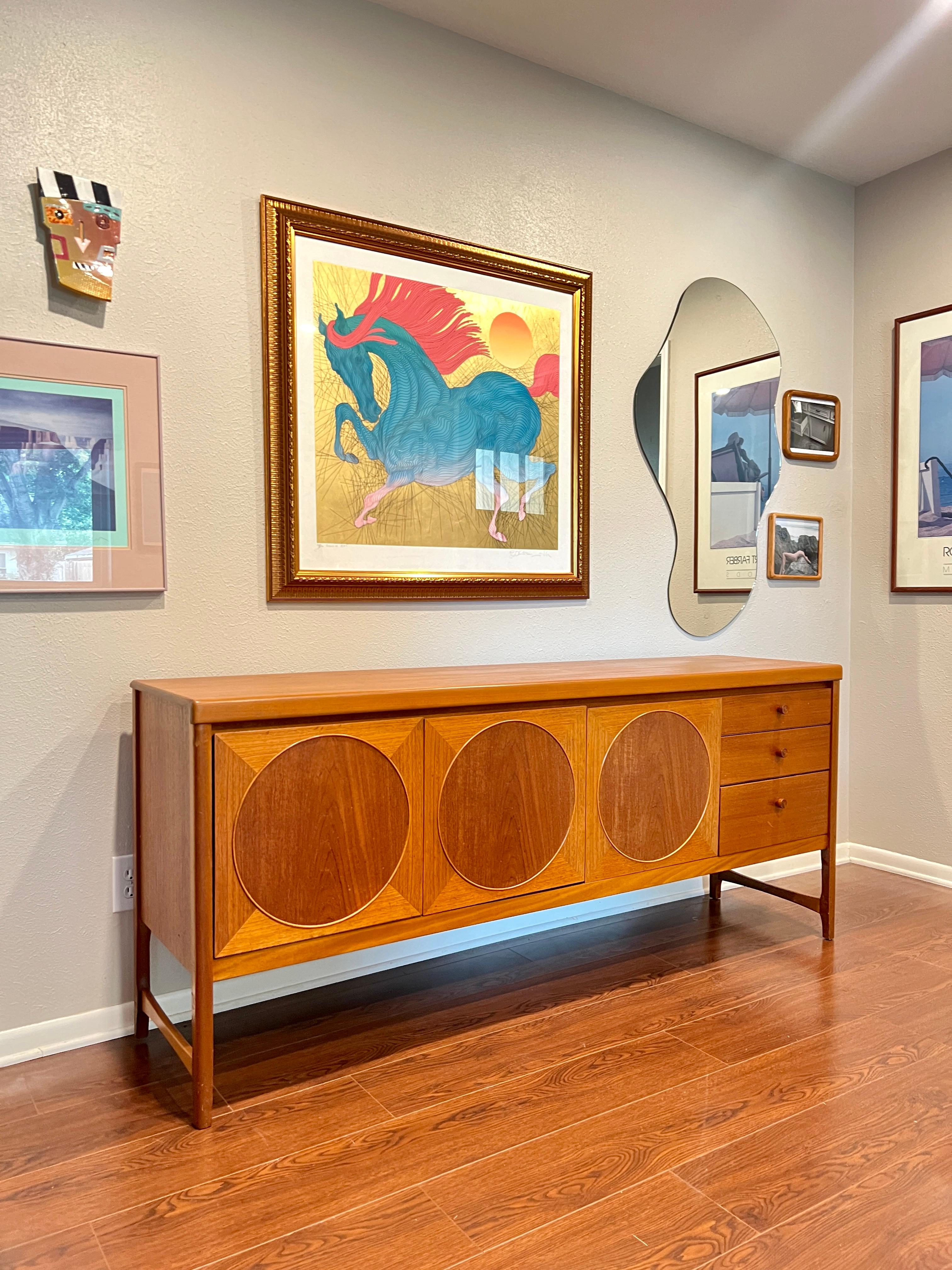 Teak British mid century modern circle inlay teak sideboard by Nathan furniture