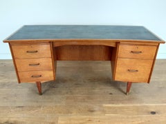 British Mid-Century Modern Design Golden Oak Curved Desk