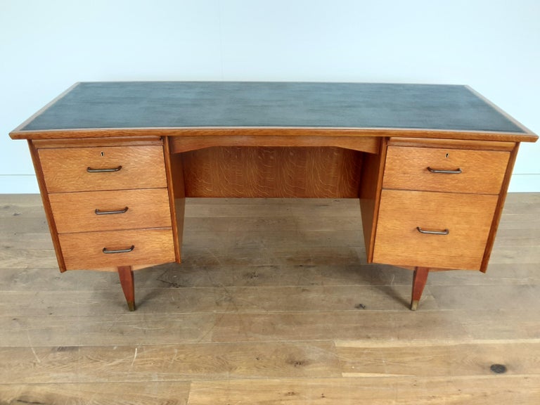 British MidCentury Modern Design Golden Oak Curved Desk For Sale at