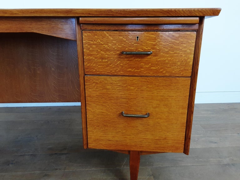 British MidCentury Modern Design Golden Oak Curved Desk For Sale at