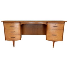 Vintage British Mid-Century Modern Design Golden Oak Curved Desk
