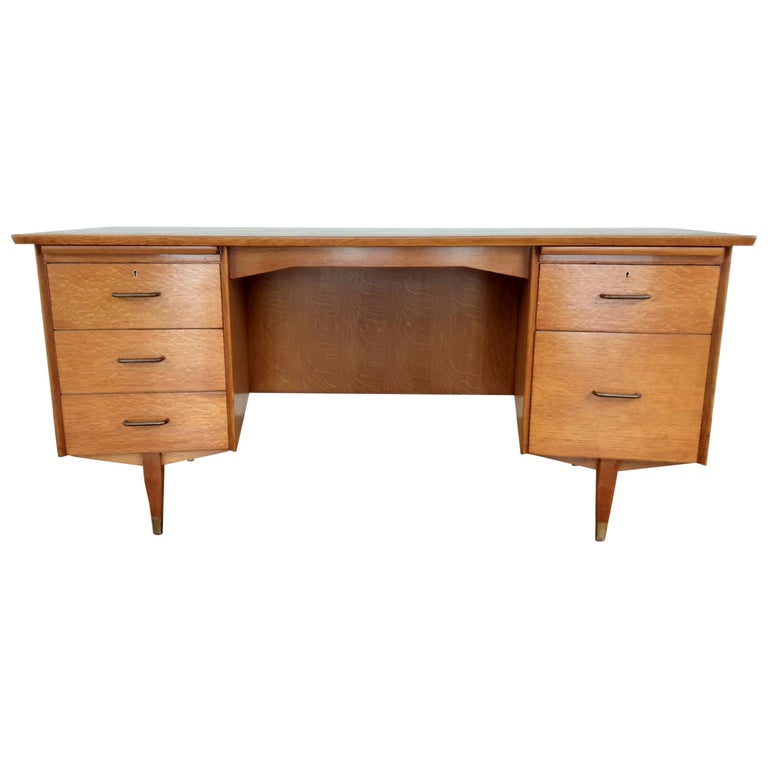 British Mid-Century Modern Design Golden Oak Curved Desk ...