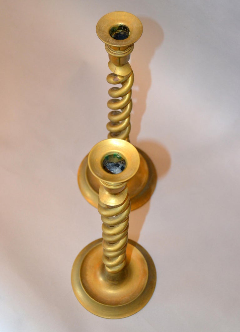 British MidCentury Modern Spiral Bronze Candlesticks Made In England, Pair For Sale at 1stDibs