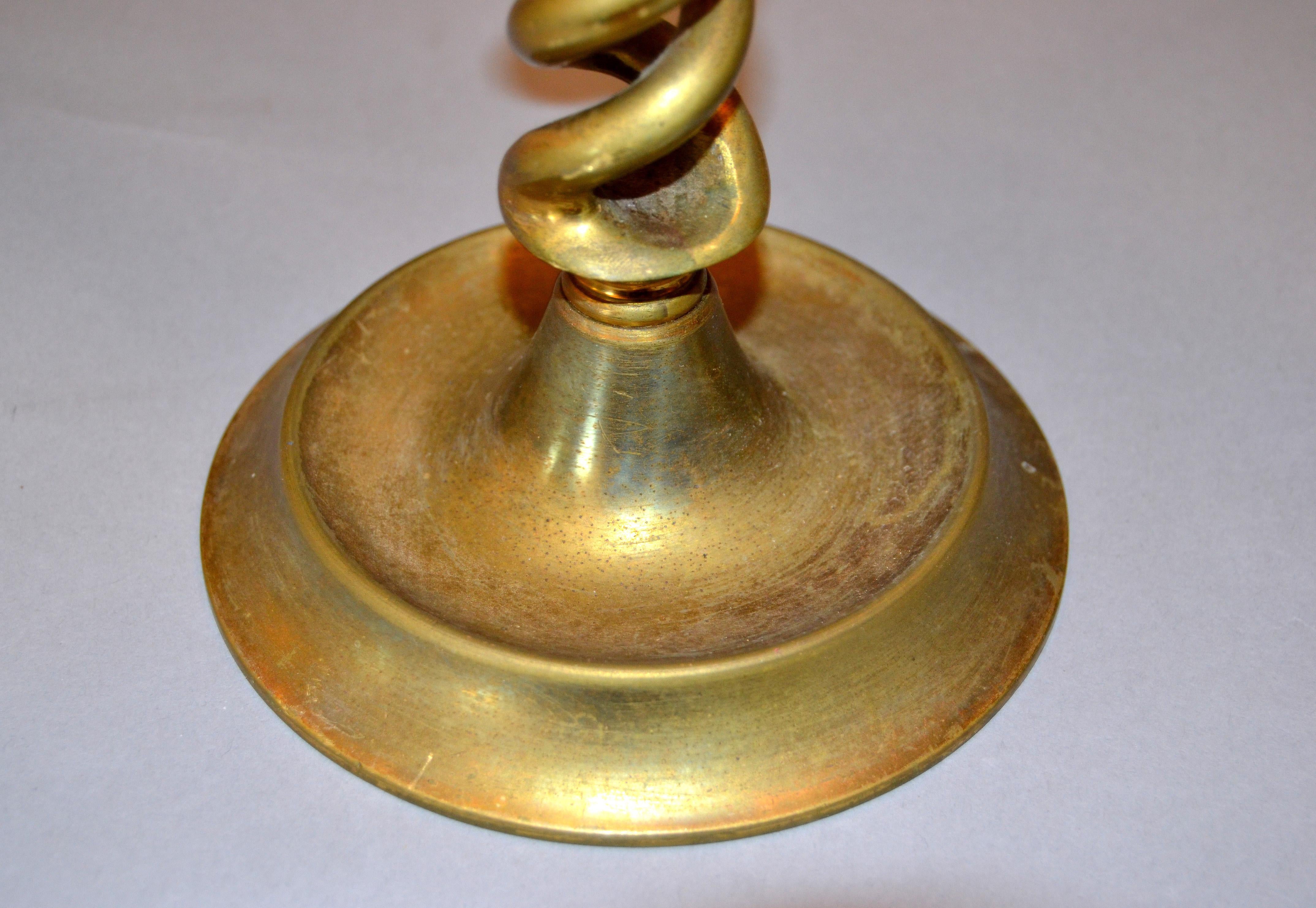 Hand-Crafted British Mid-Century Modern Spiral Bronze Candlesticks Made In England, Pair