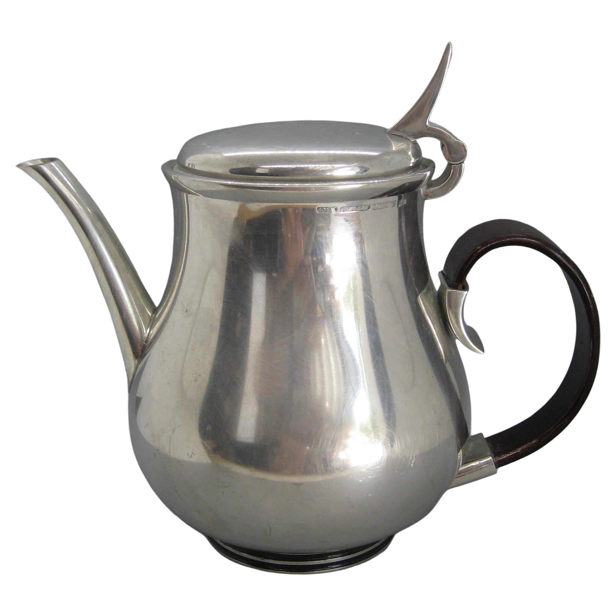 British Mid Century Royal Selangor Pewter & Rosewood Tea Pot By Gerald Benney For Sale