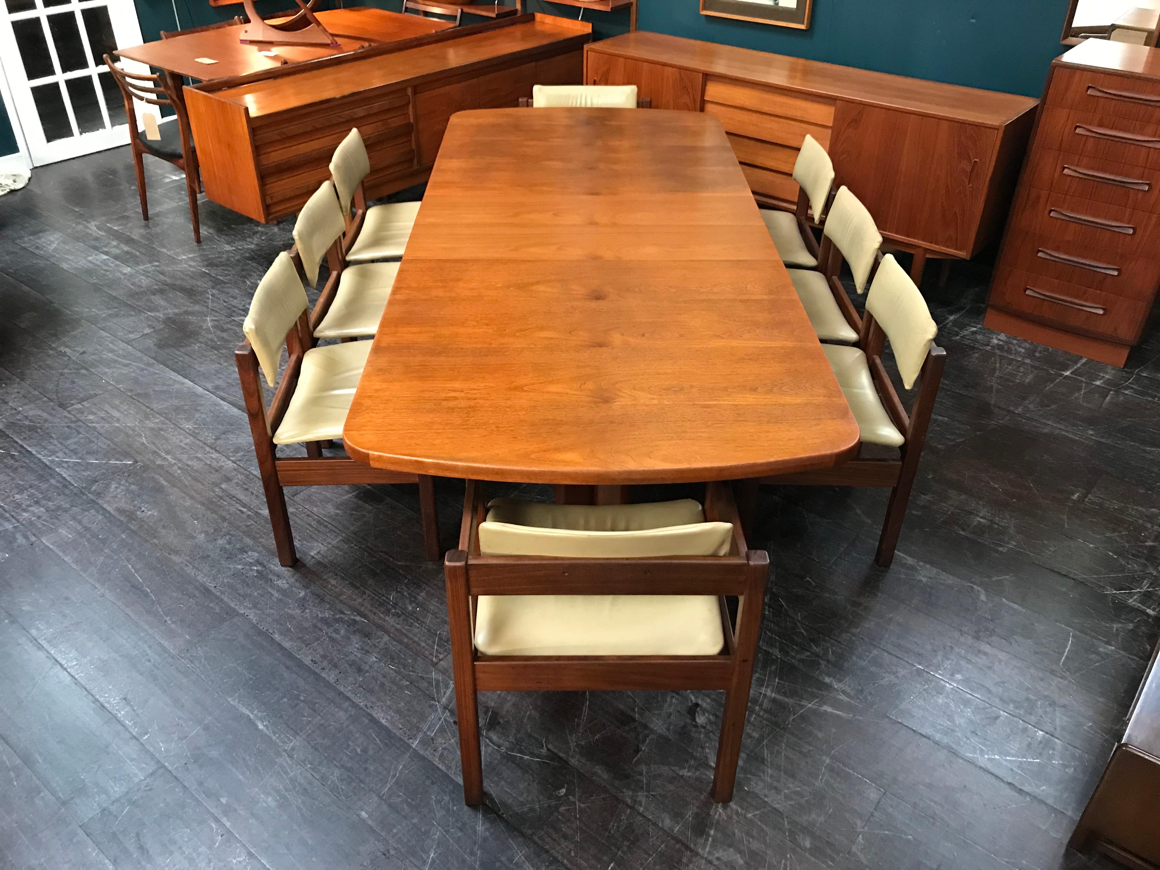 Mid-Century Modern British Midcentury Teak Dining Table and 8-Leather Chairs by Gordon Russell