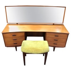 Retro British Midcentury Teak Dressing Table with Stool by White and Newton