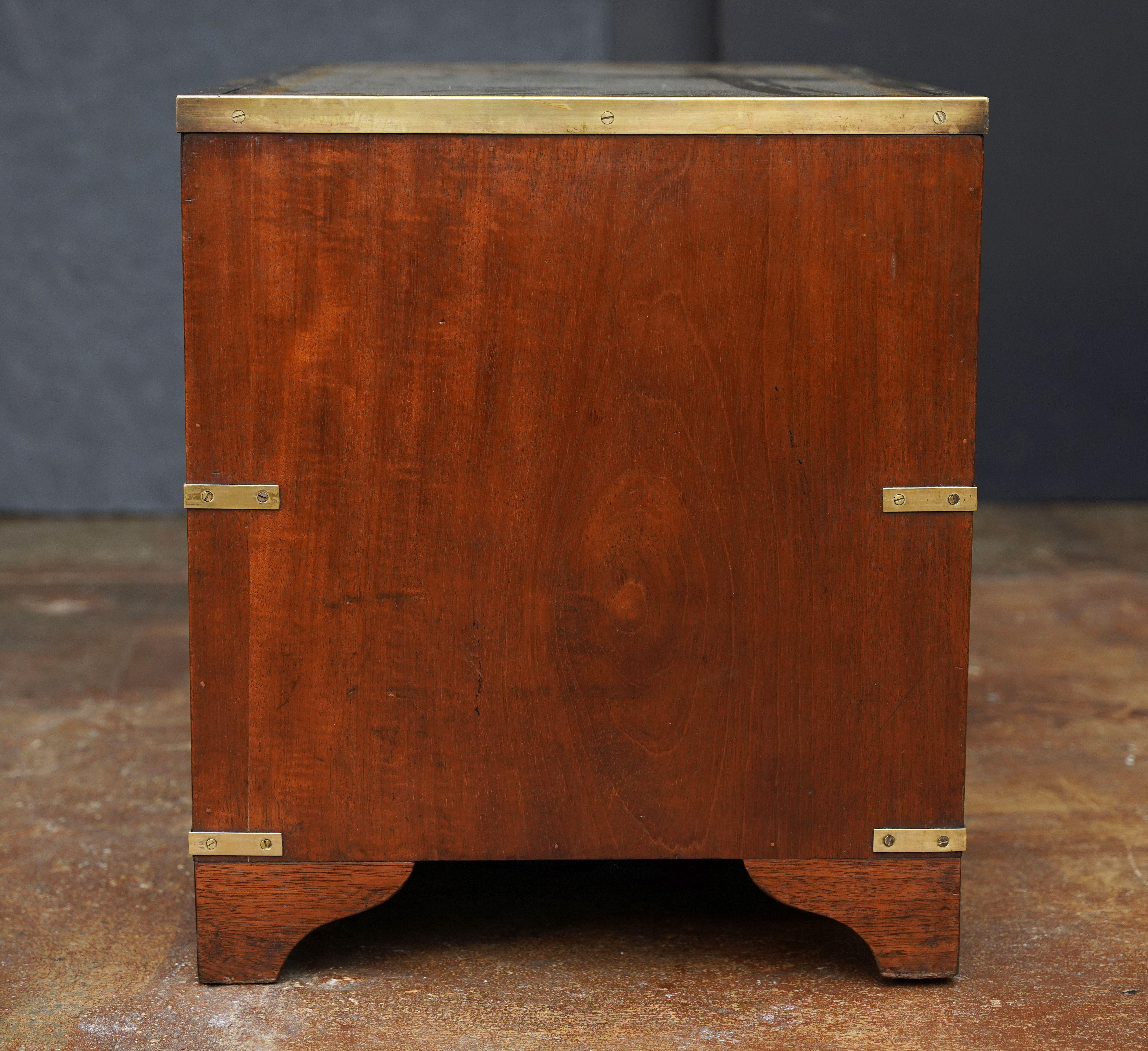 British Military Campaign Brass-Bound Cabinet or Low Table with Leather Top For Sale 8