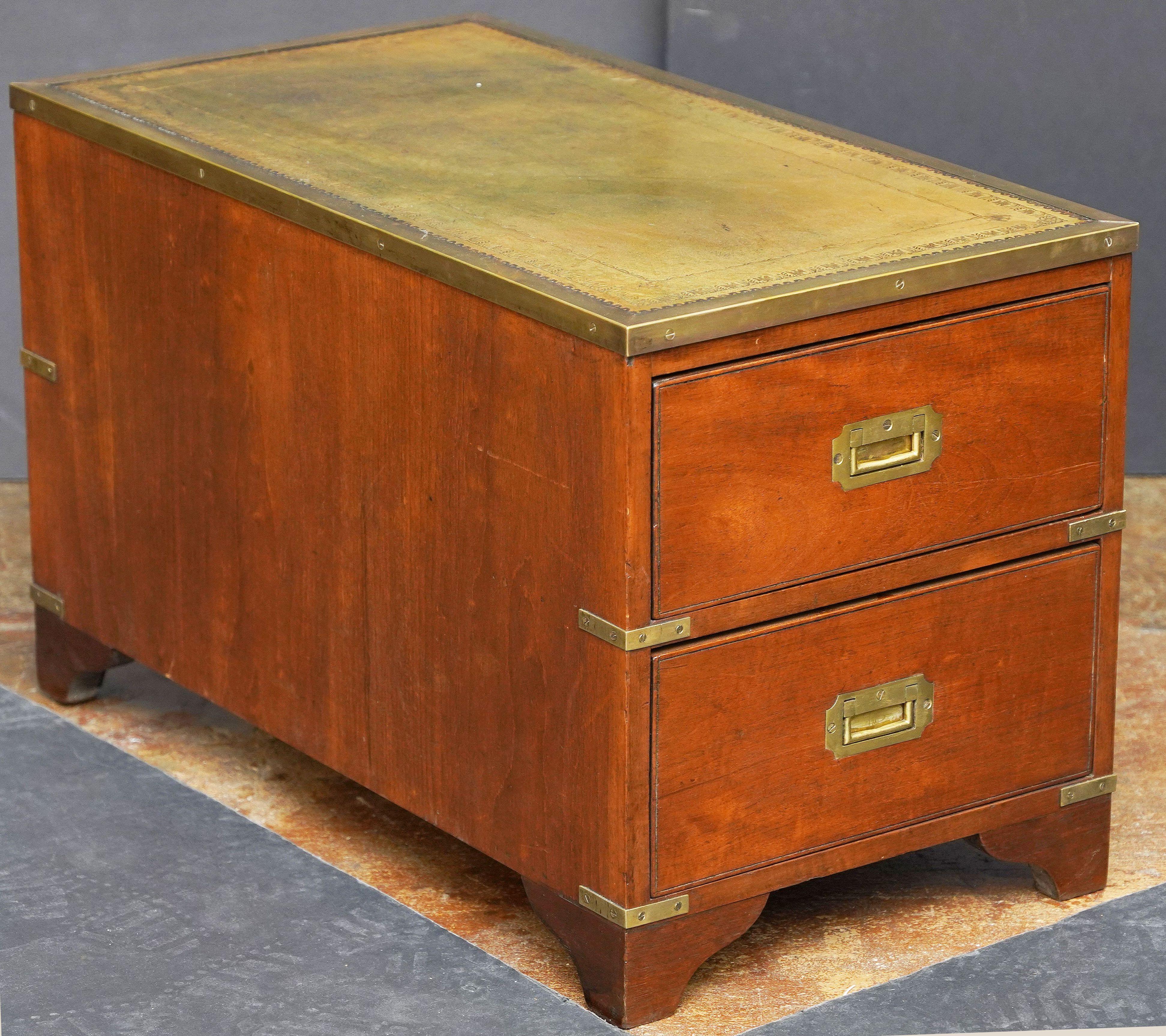 English British Military Campaign Brass-Bound Cabinet or Low Table with Leather Top For Sale