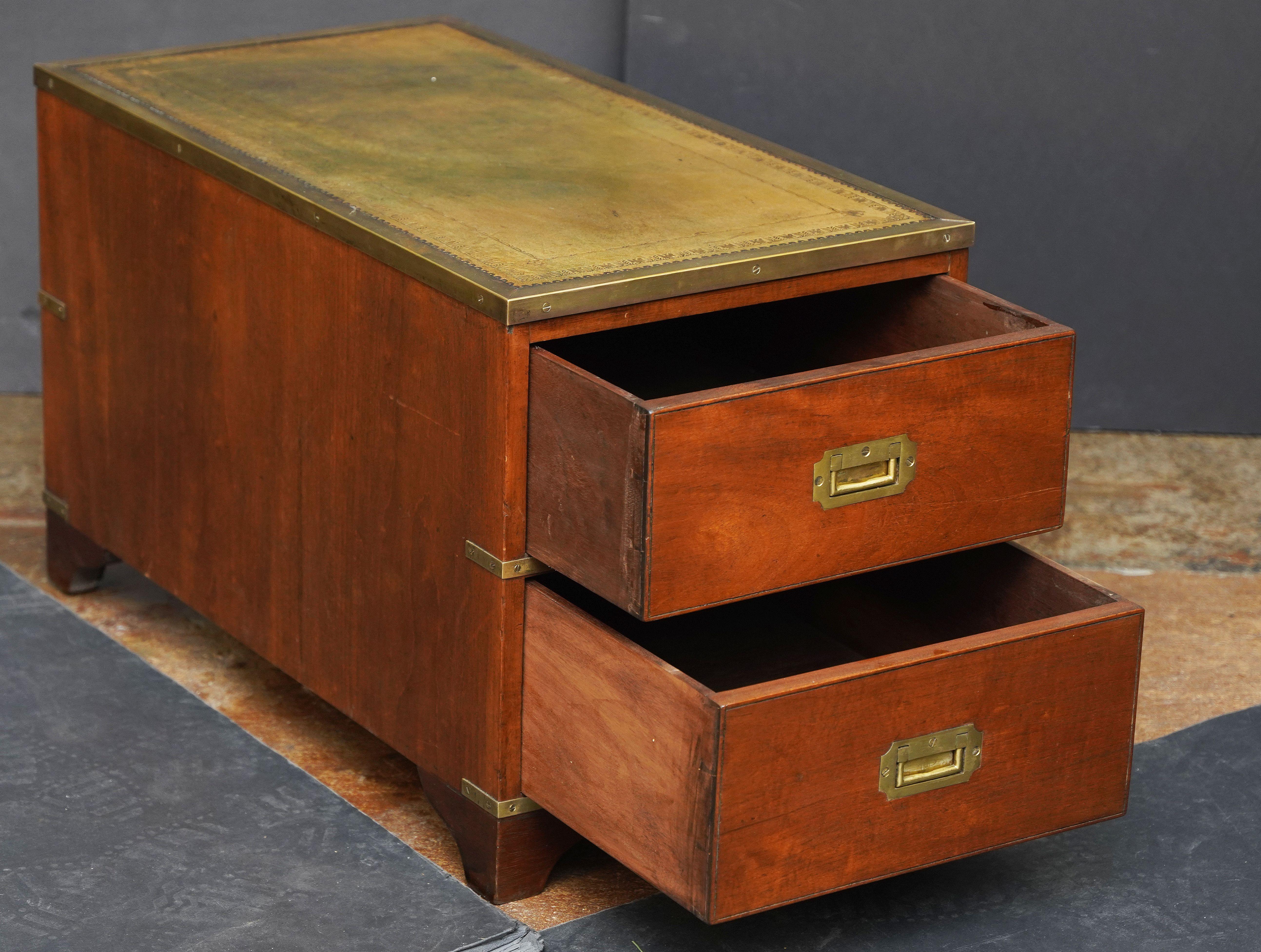 British Military Campaign Brass-Bound Cabinet or Low Table with Leather Top In Good Condition For Sale In Austin, TX