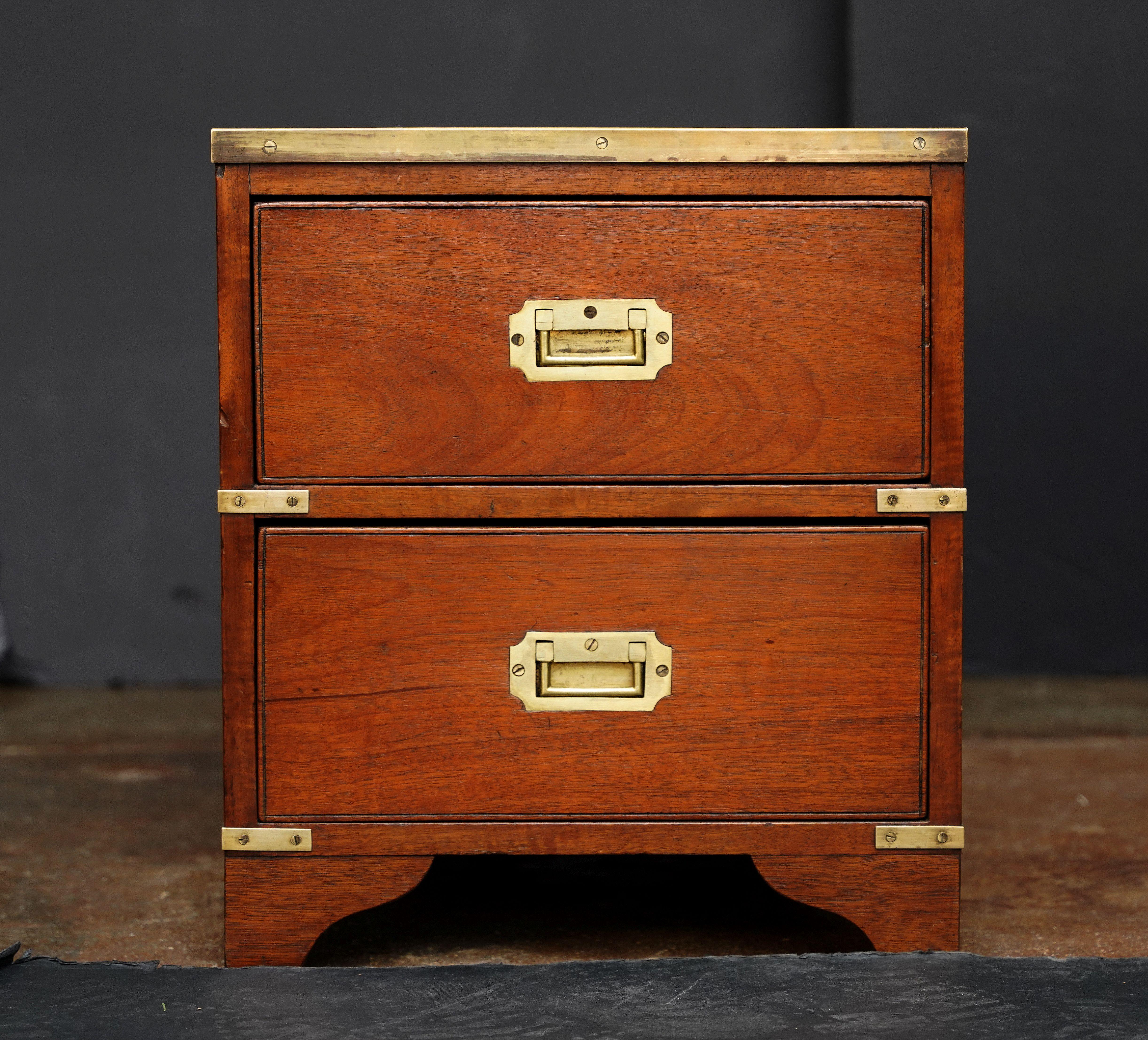 20th Century British Military Campaign Brass-Bound Cabinet or Low Table with Leather Top For Sale