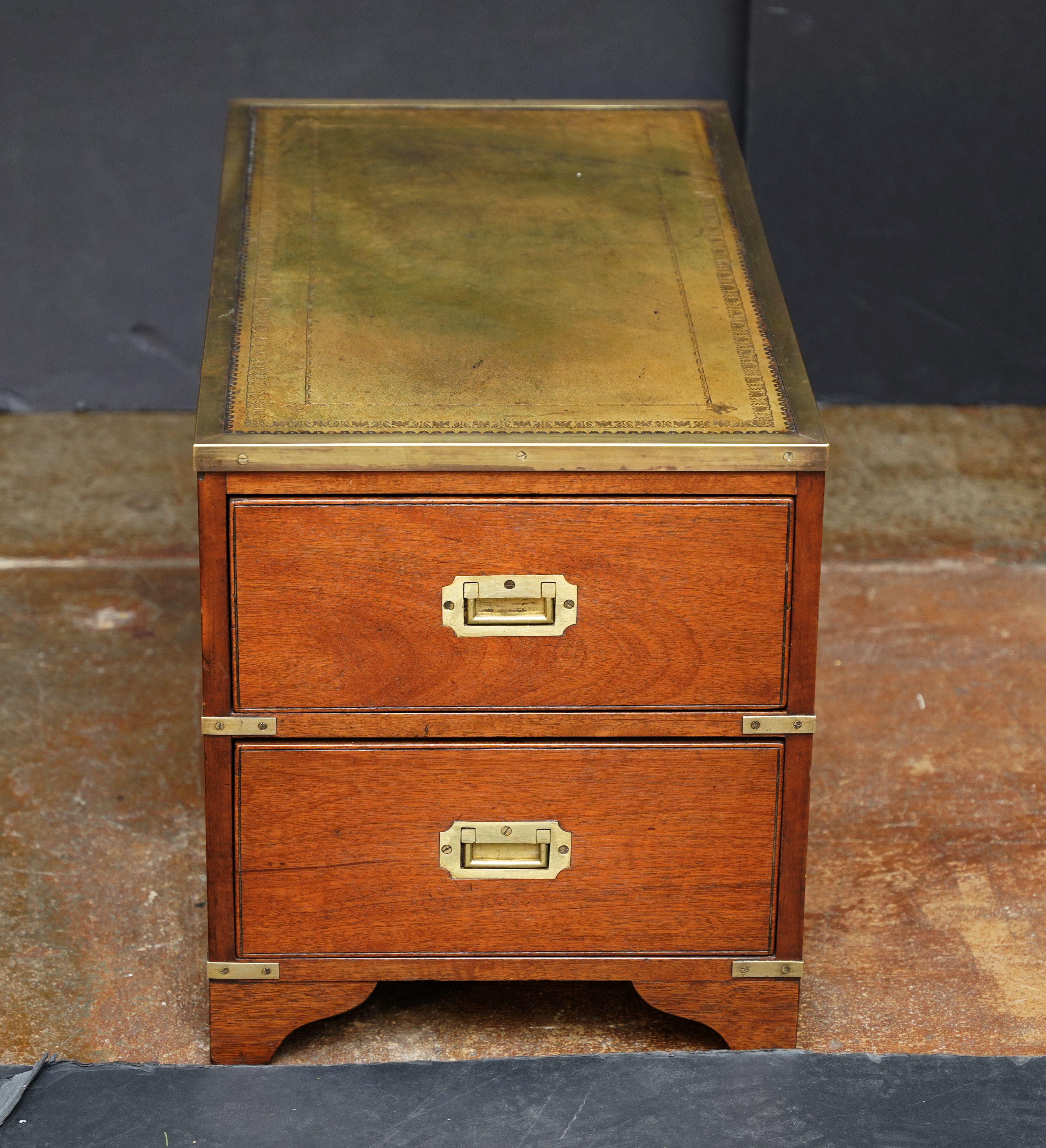British Military Campaign Brass-Bound Cabinet or Low Table with Leather Top For Sale 1
