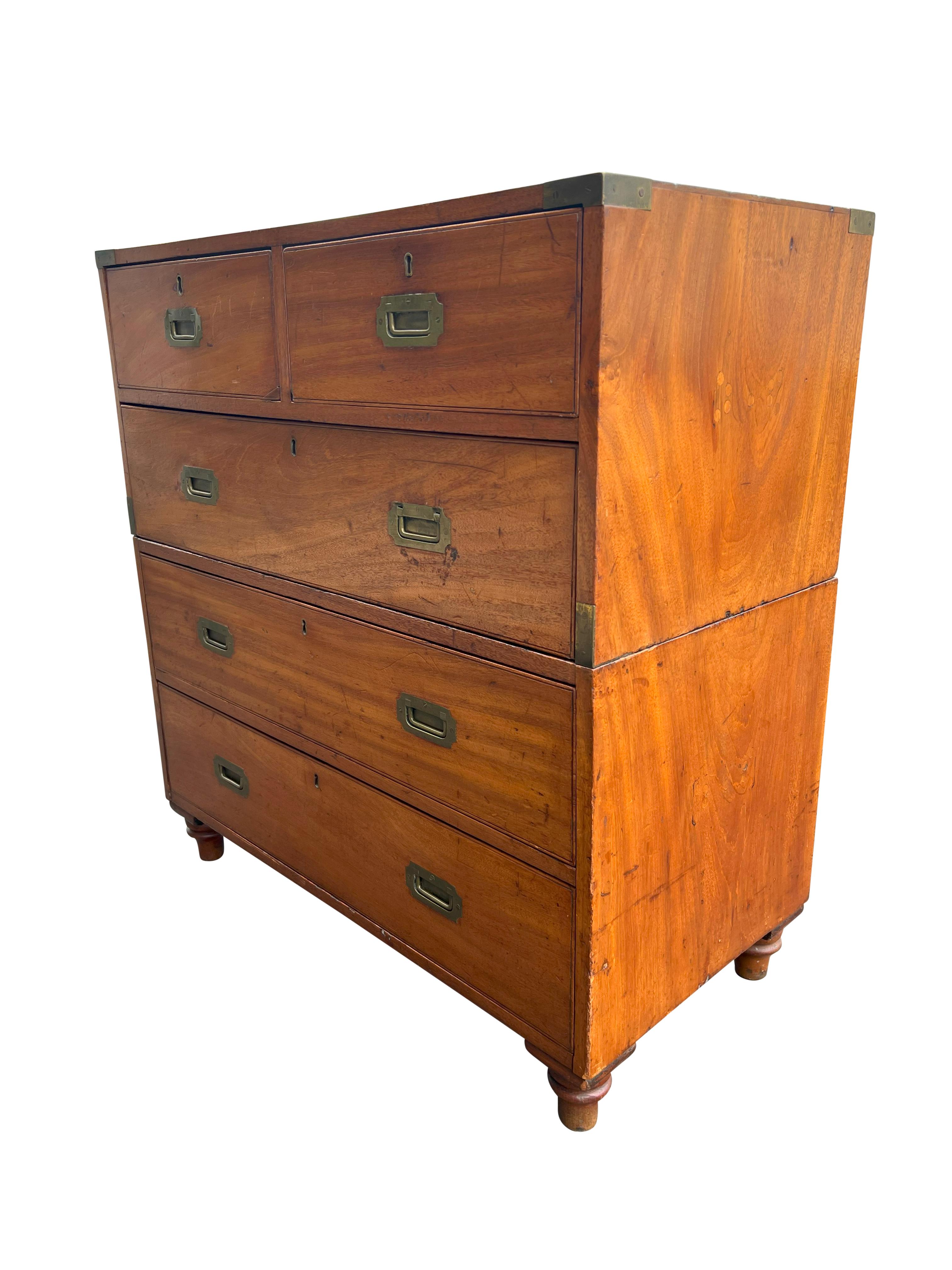 Brass British Military Mahogany Campaign Chest For Sale