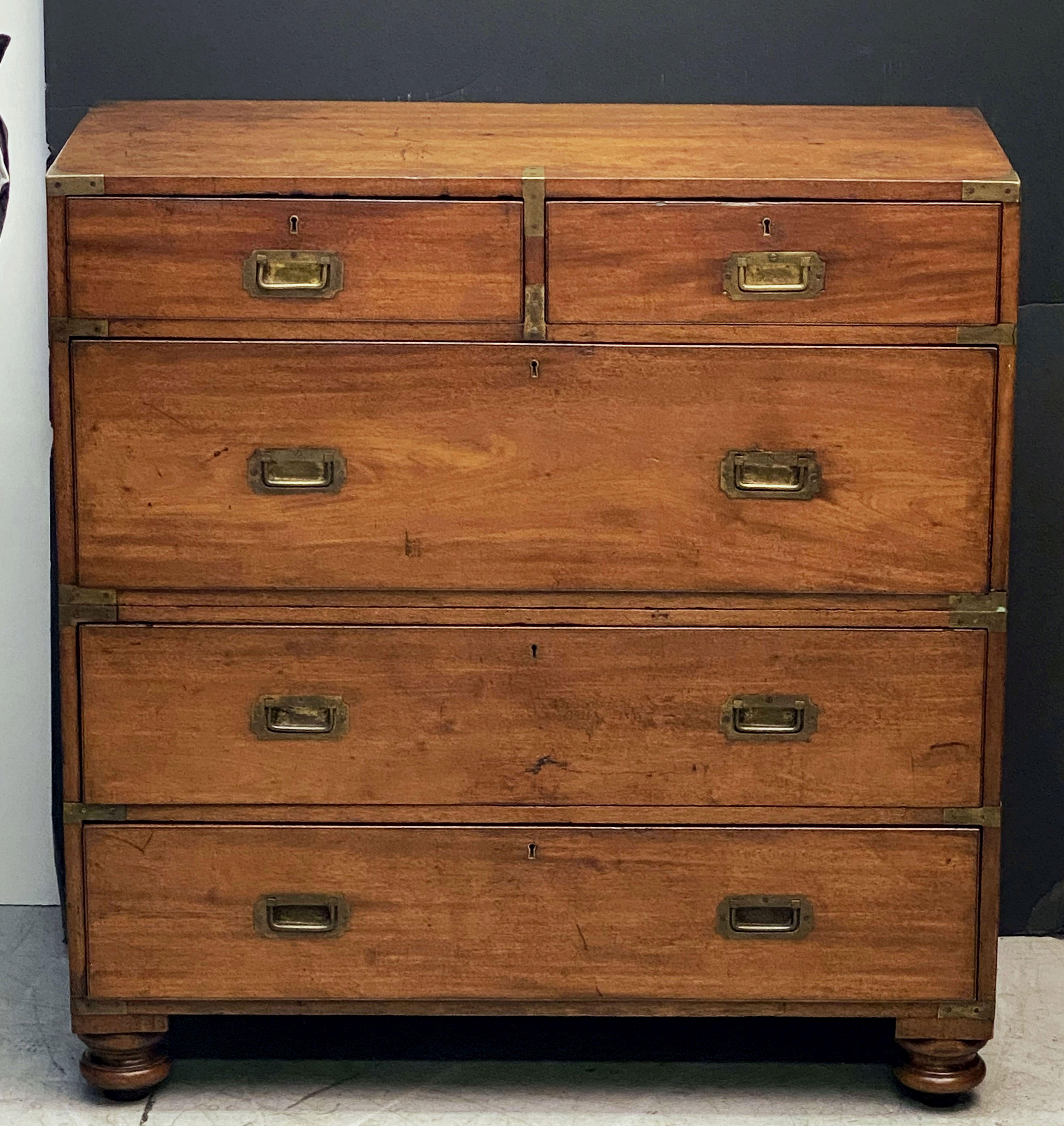 English British Military Officer's Brass-Bound Campaign Chest of Mahogany