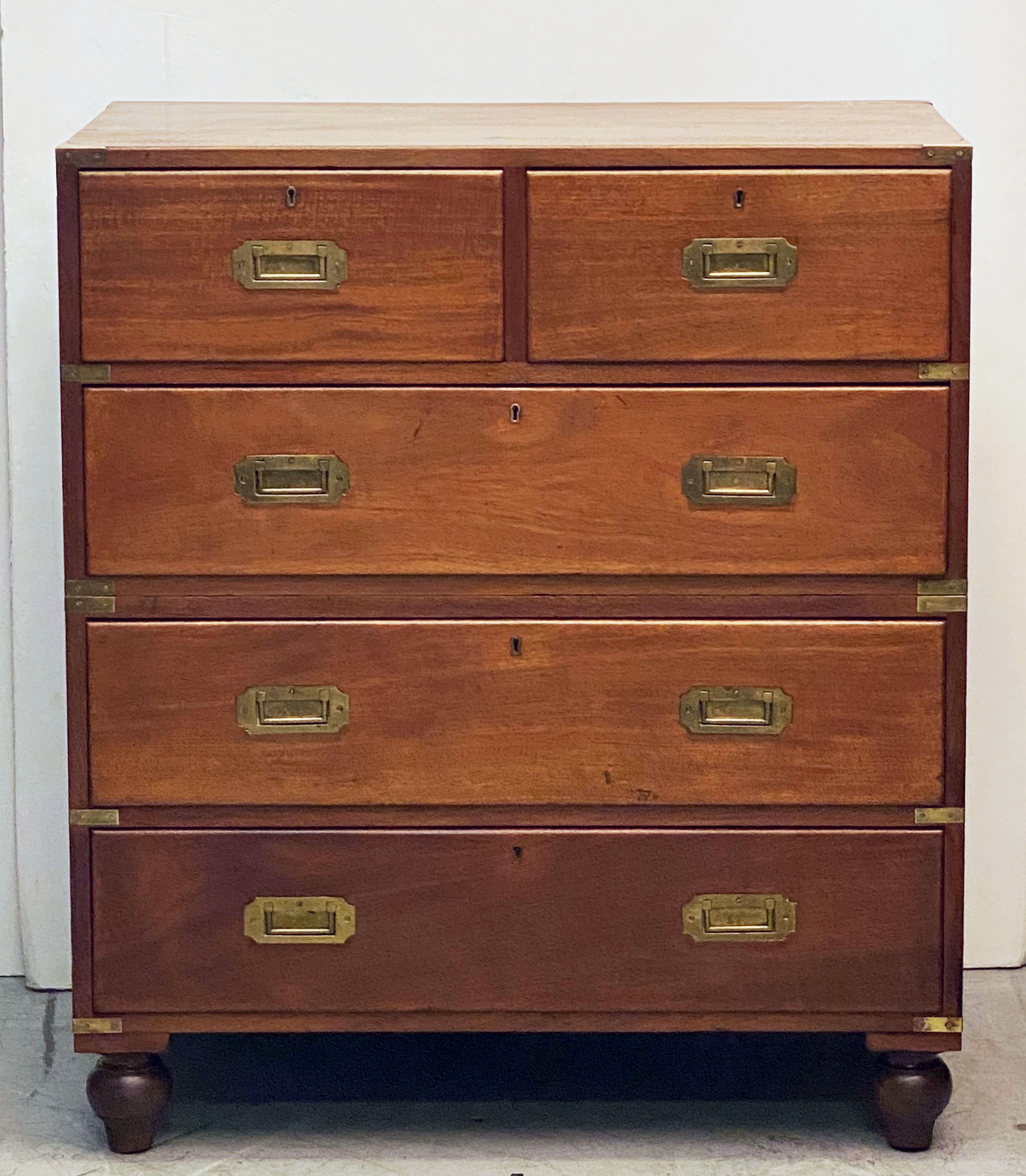 Metal British Military Officer's Brass-Bound Campaign Chest of Mahogany