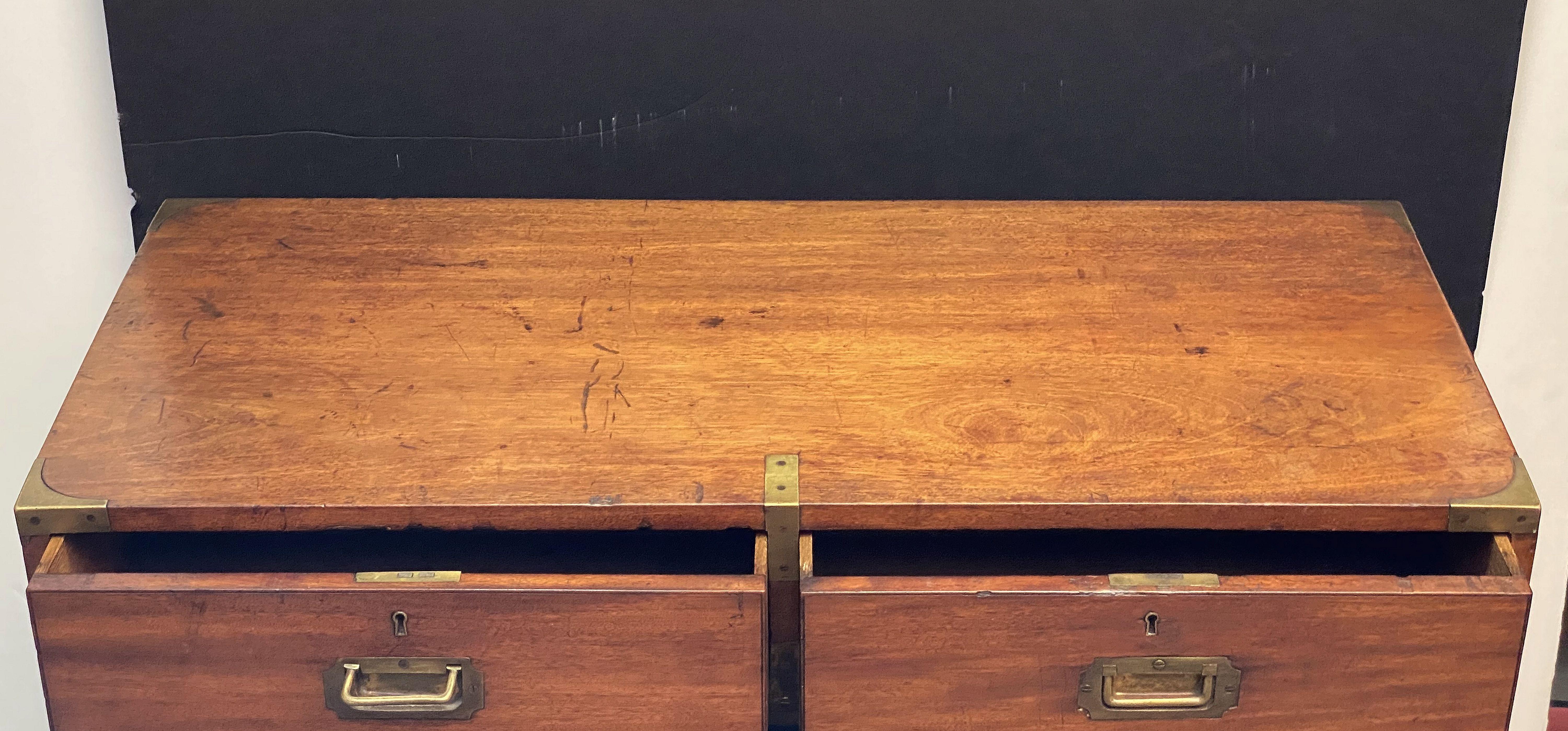 Metal British Military Officer's Brass-Bound Campaign Chest of Mahogany