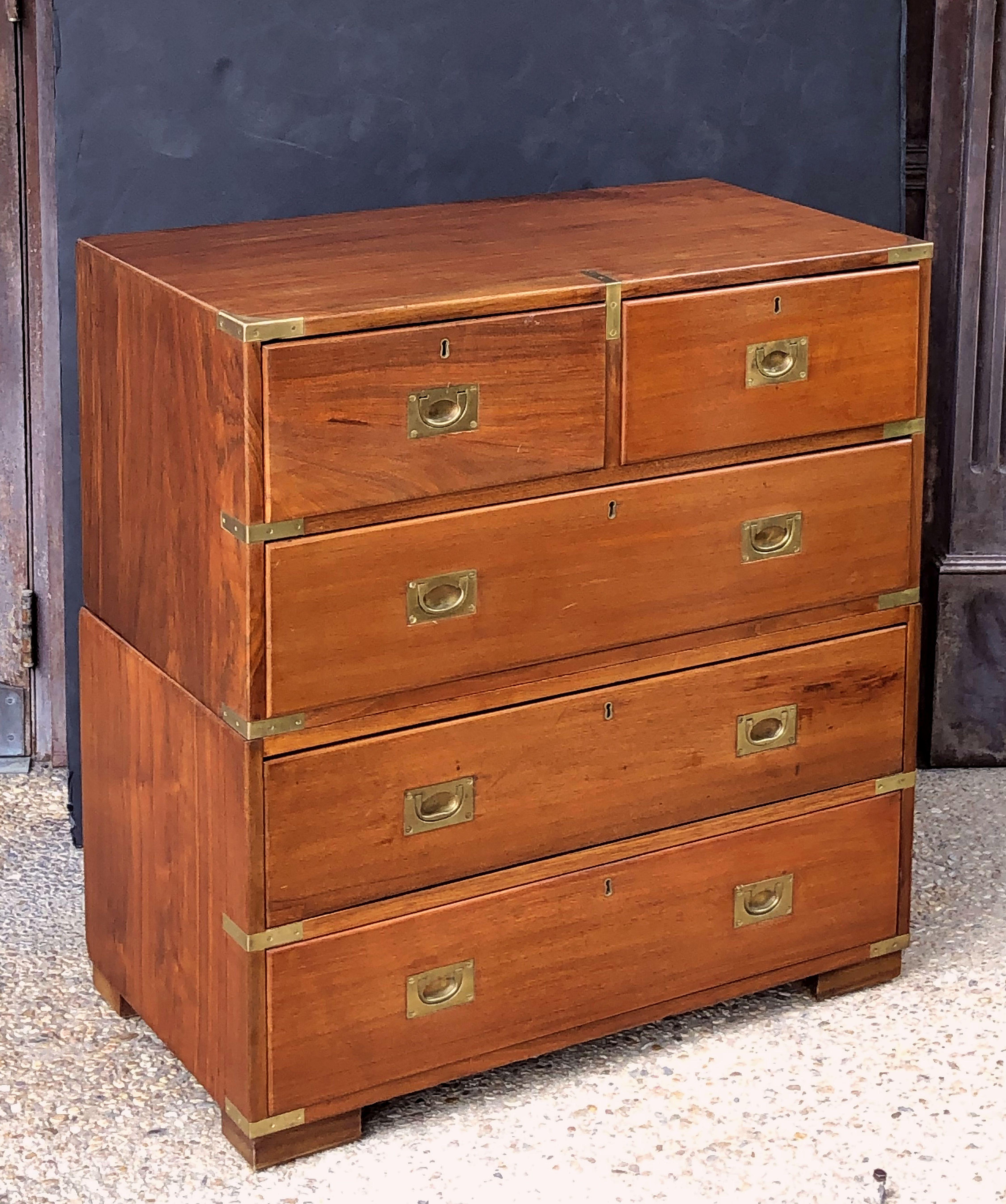 19th Century British Military Officer's Campaign Chest of Brass-Bound Oak and Mahogany