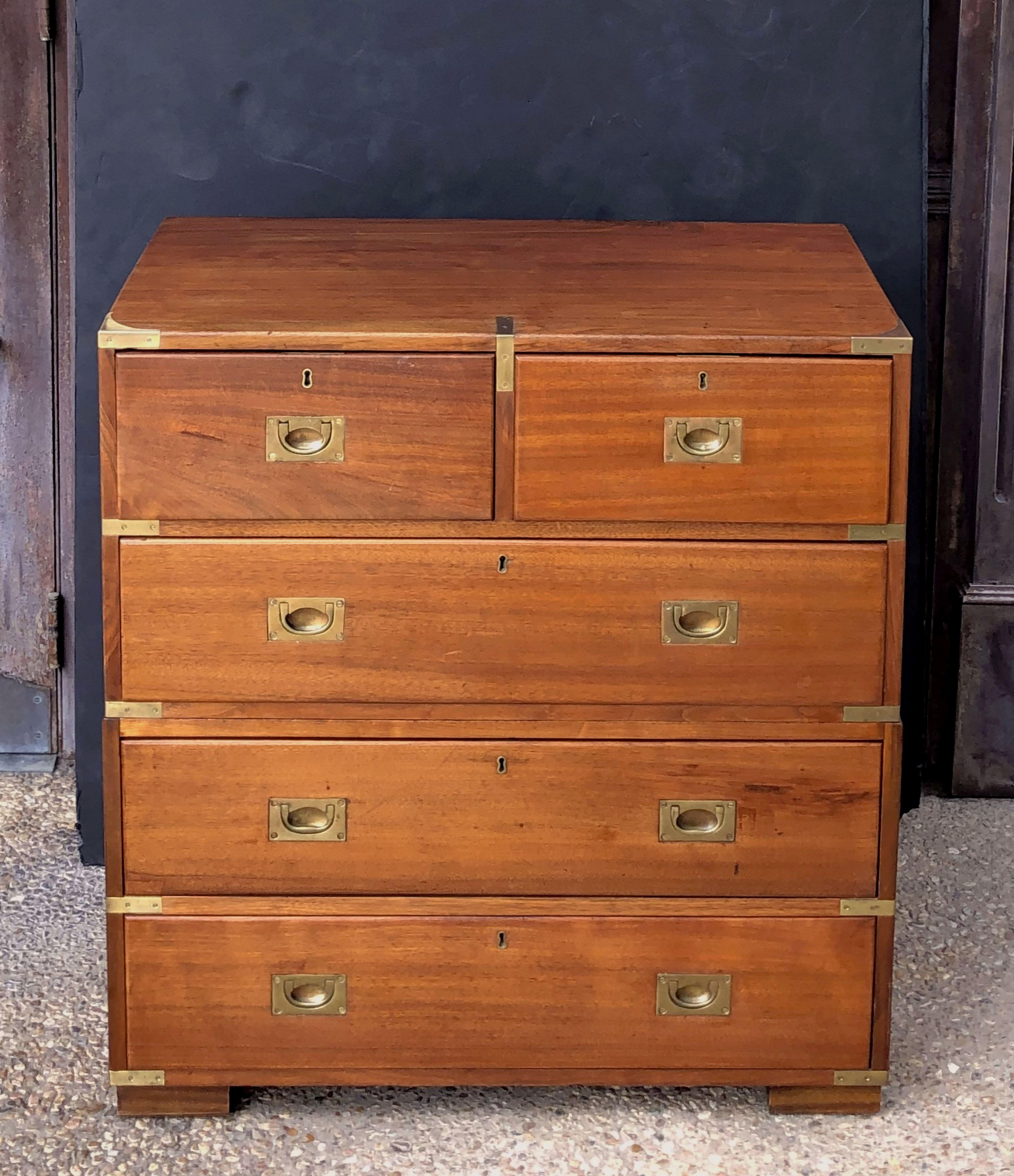 Metal British Military Officer's Campaign Chest of Brass-Bound Oak and Mahogany