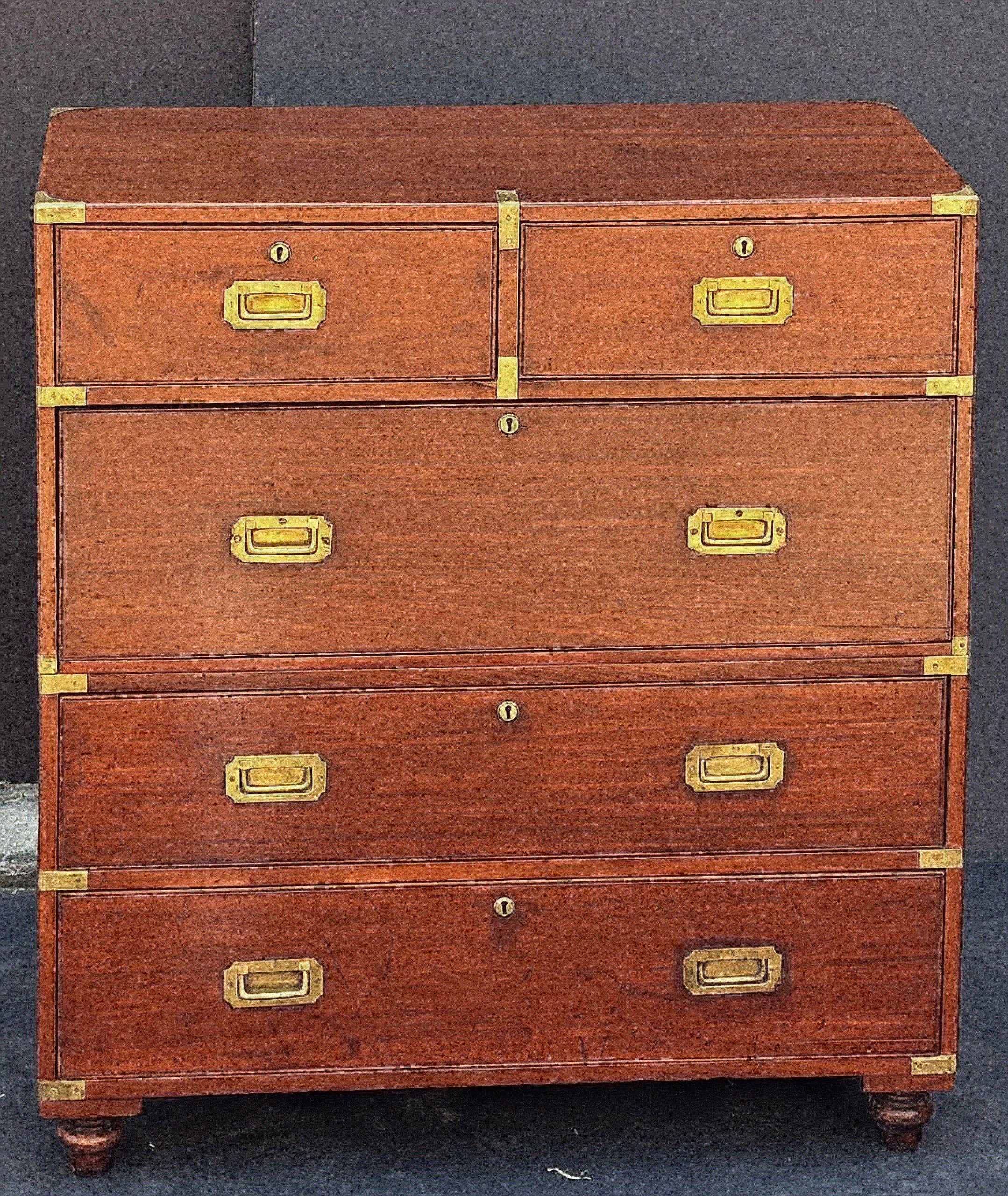 English British Military Officer's Campaign Chest Dresser of Brass-Bound Mahogany For Sale