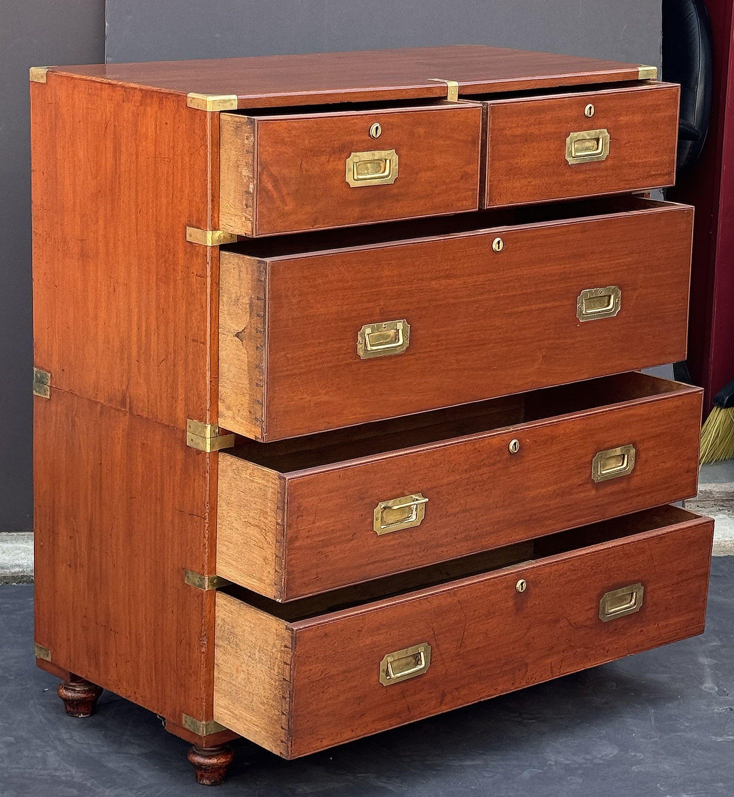 19th Century British Military Officer's Campaign Chest Dresser of Brass-Bound Mahogany For Sale