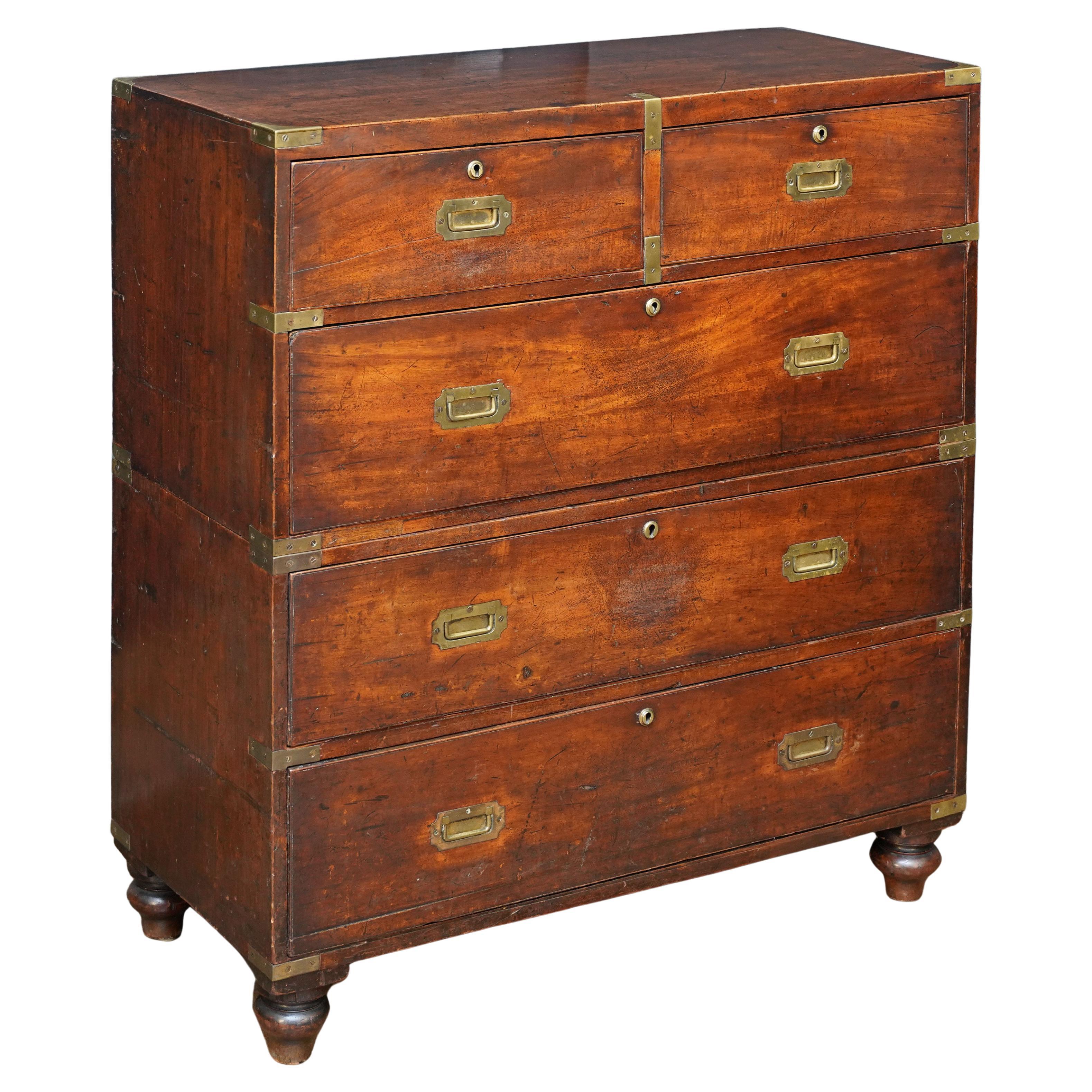 British Military Officer's Campaign Chest Dresser of Brass-Bound Mahogany