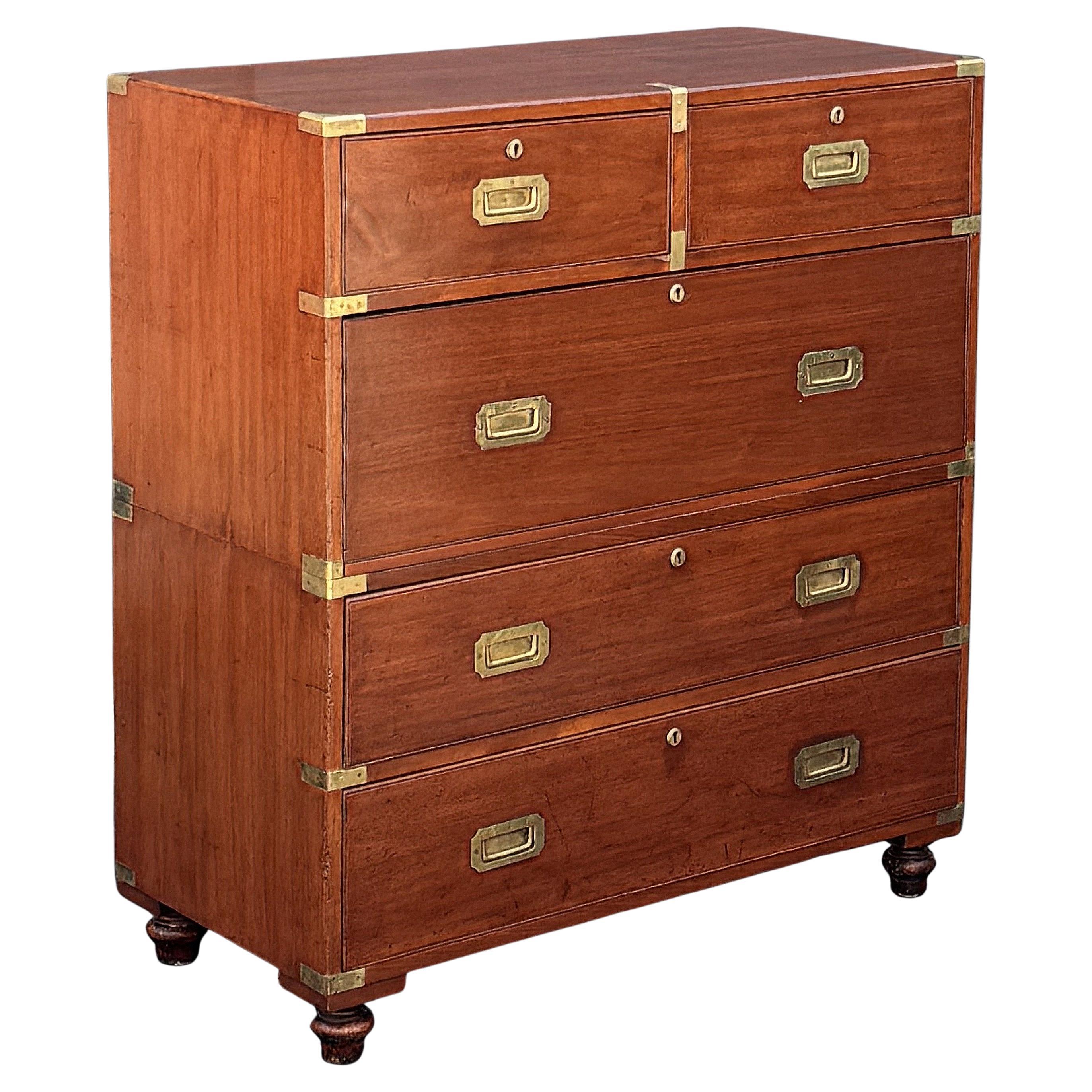 British Military Officer's Campaign Chest Dresser of Brass-Bound Mahogany For Sale