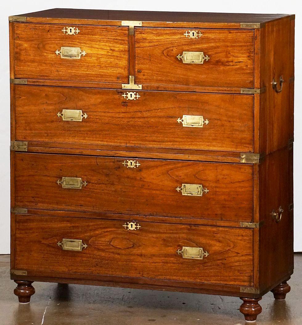 English British Military Officer's Campaign Chest or Dresser of Brass-Bound Mahogany