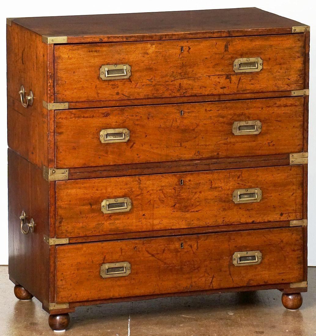 English British Military Officer's Campaign Chest or Dresser of Brass-Bound Mahogany