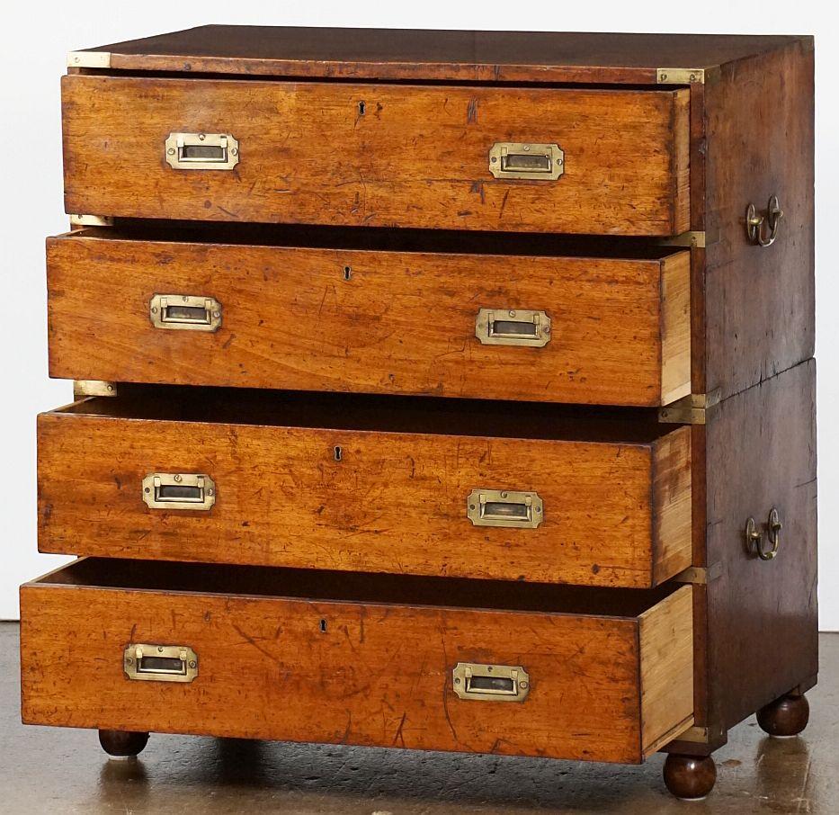 British Military Officer's Campaign Chest or Dresser of Brass-Bound Mahogany In Good Condition In Austin, TX